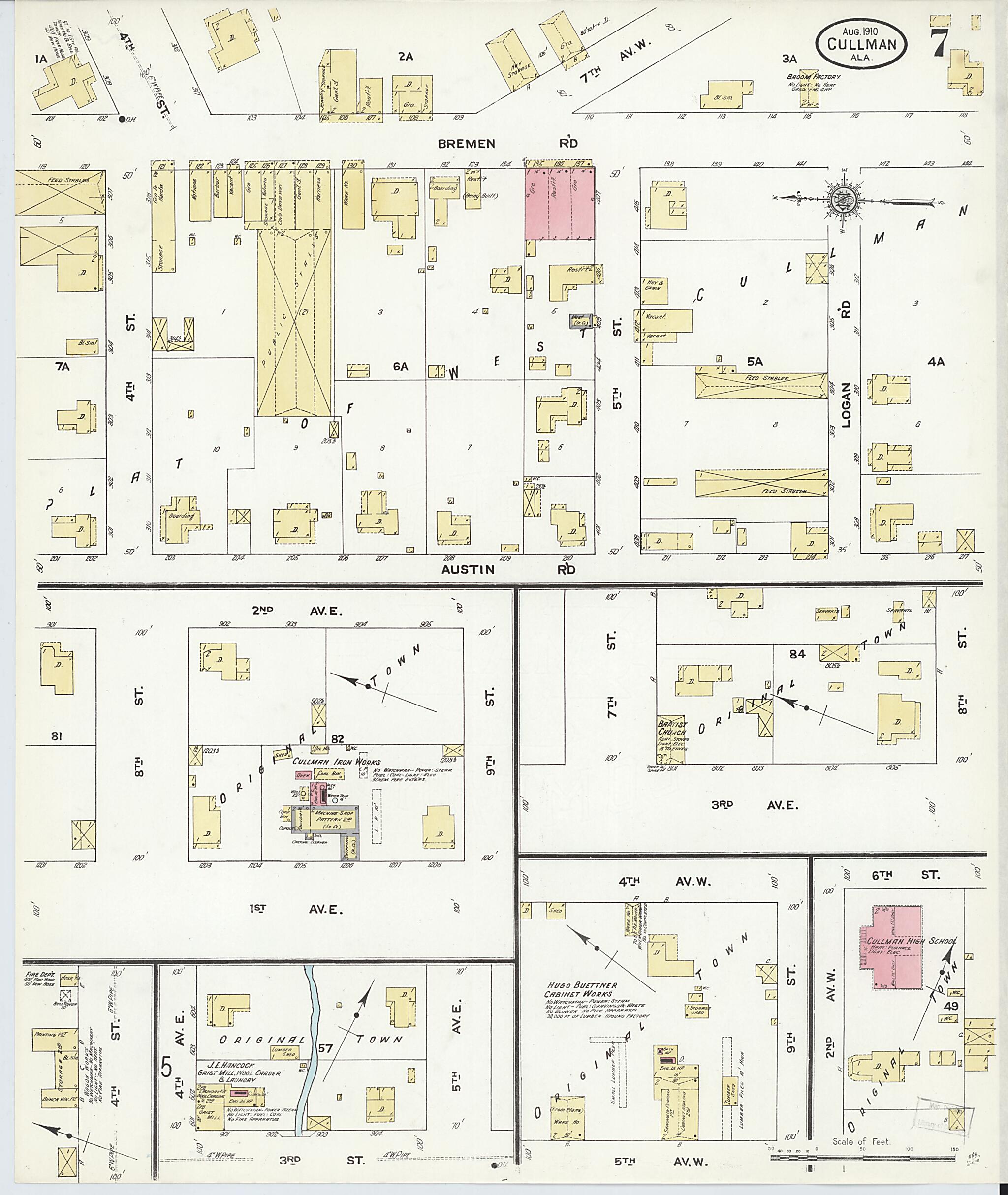 This old map of Cullman, Cullman County, Alabama was created by Sanborn Map Company in 1910