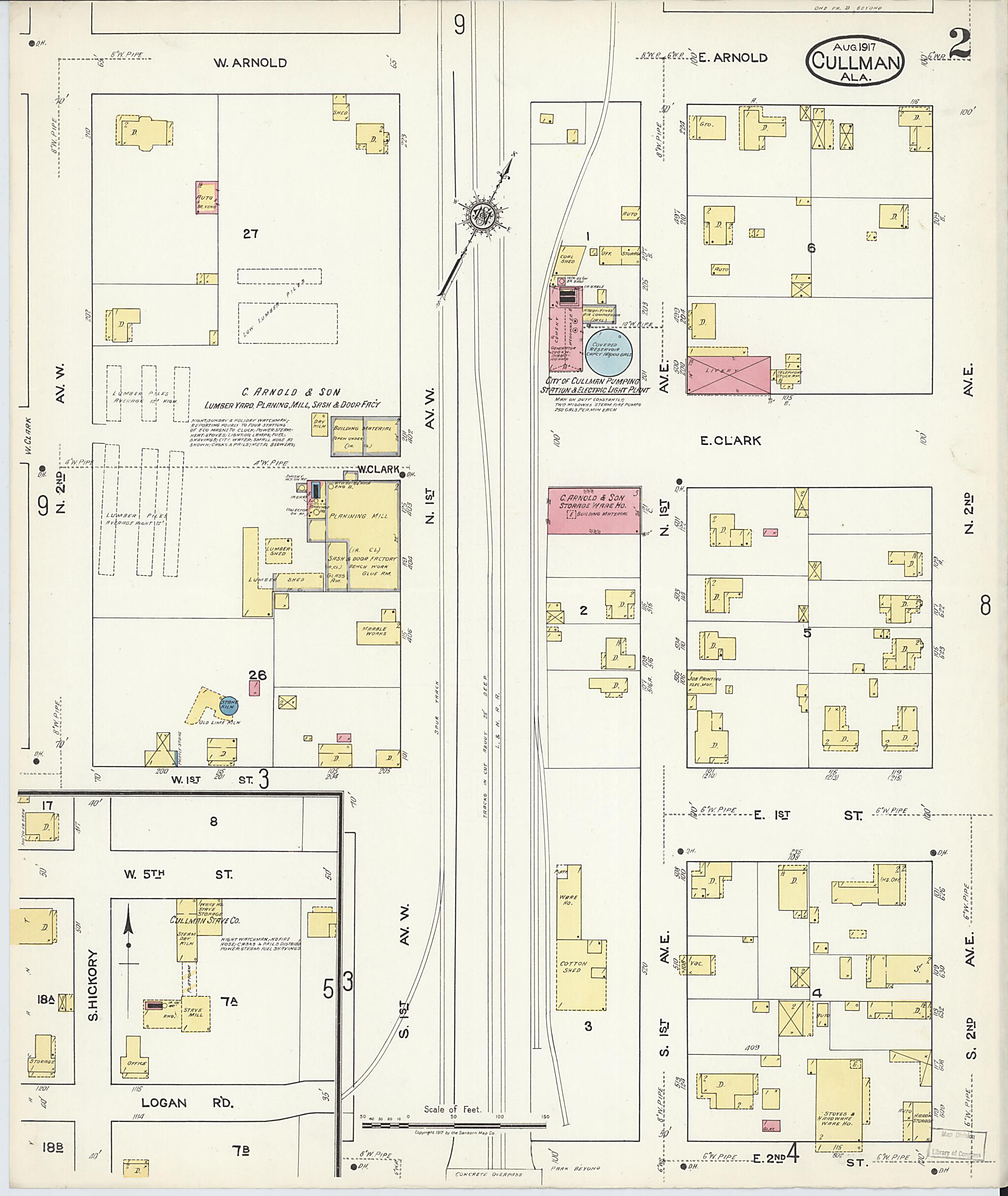 This old map of Cullman, Cullman County, Alabama was created by Sanborn Map Company in 1917