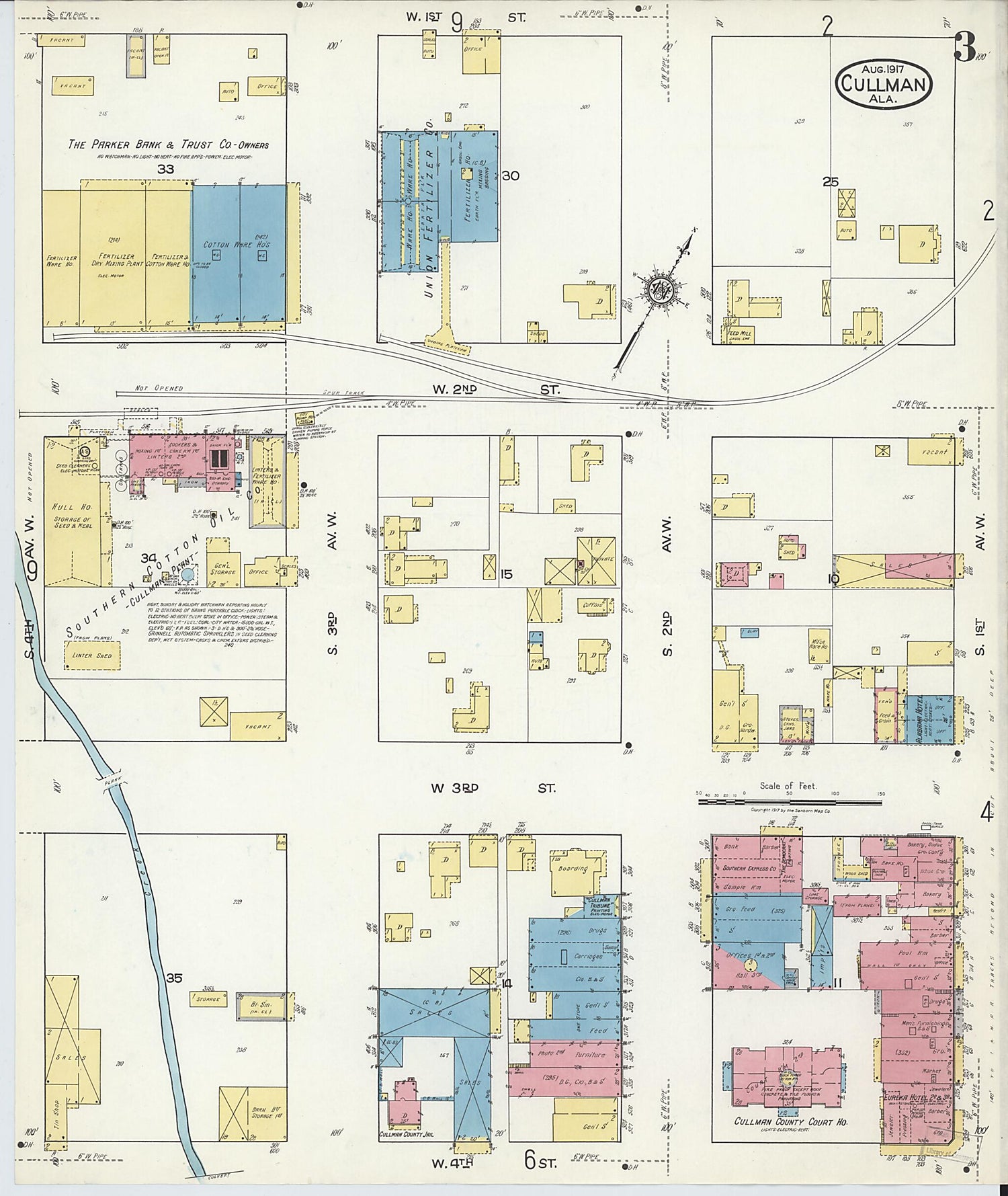 This old map of Cullman, Cullman County, Alabama was created by Sanborn Map Company in 1917