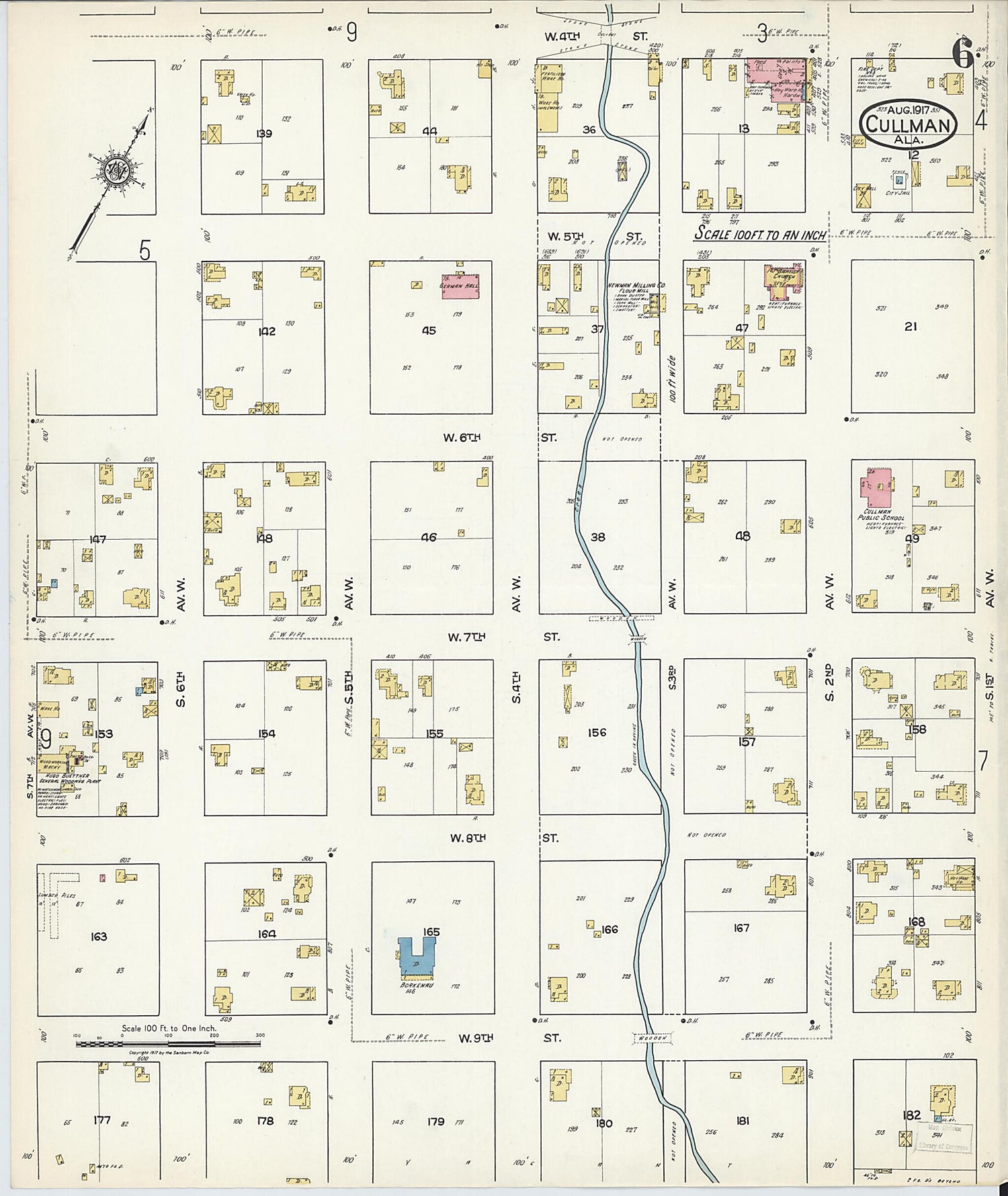 This old map of Cullman, Cullman County, Alabama was created by Sanborn Map Company in 1917