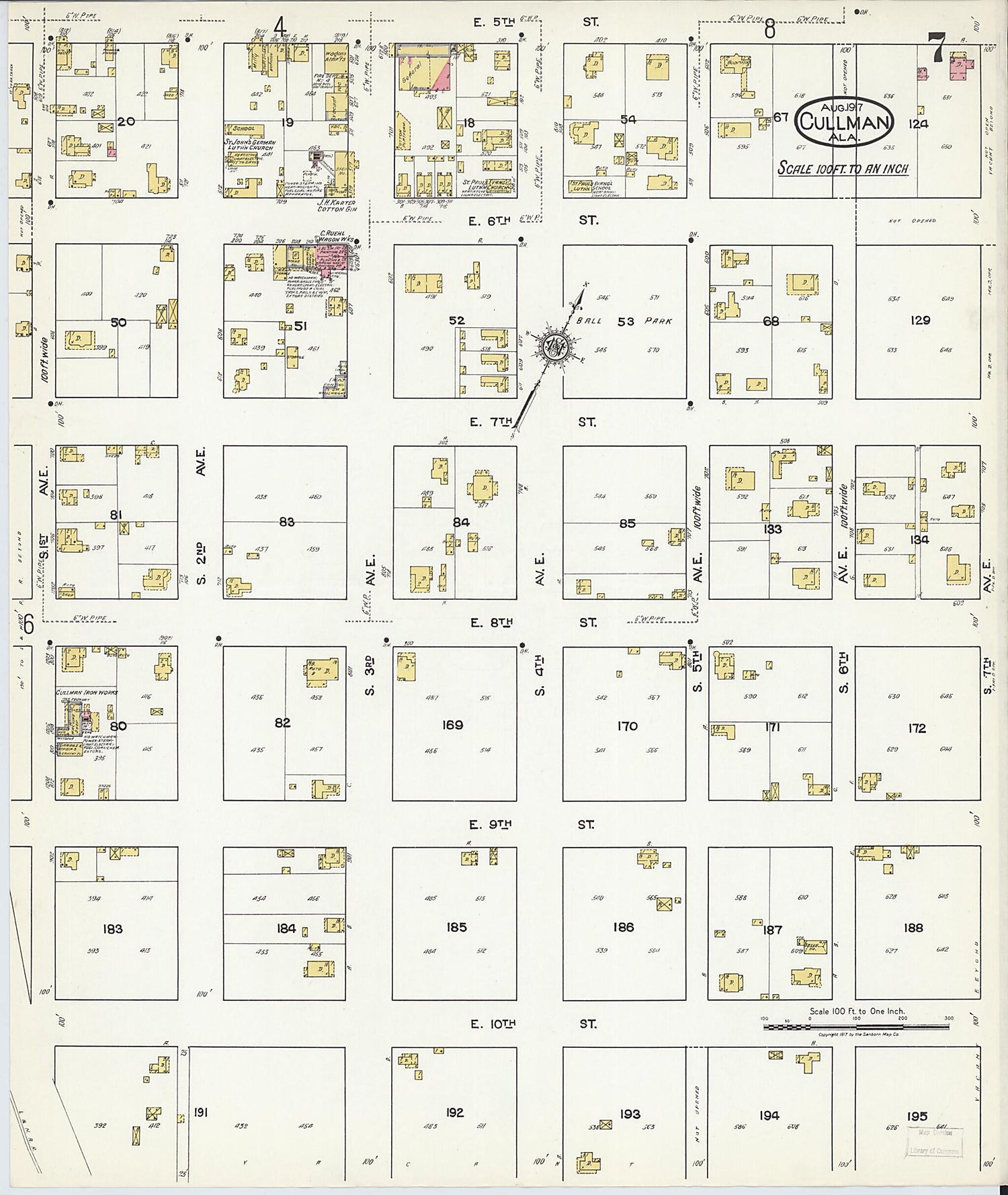 This old map of Cullman, Cullman County, Alabama was created by Sanborn Map Company in 1917