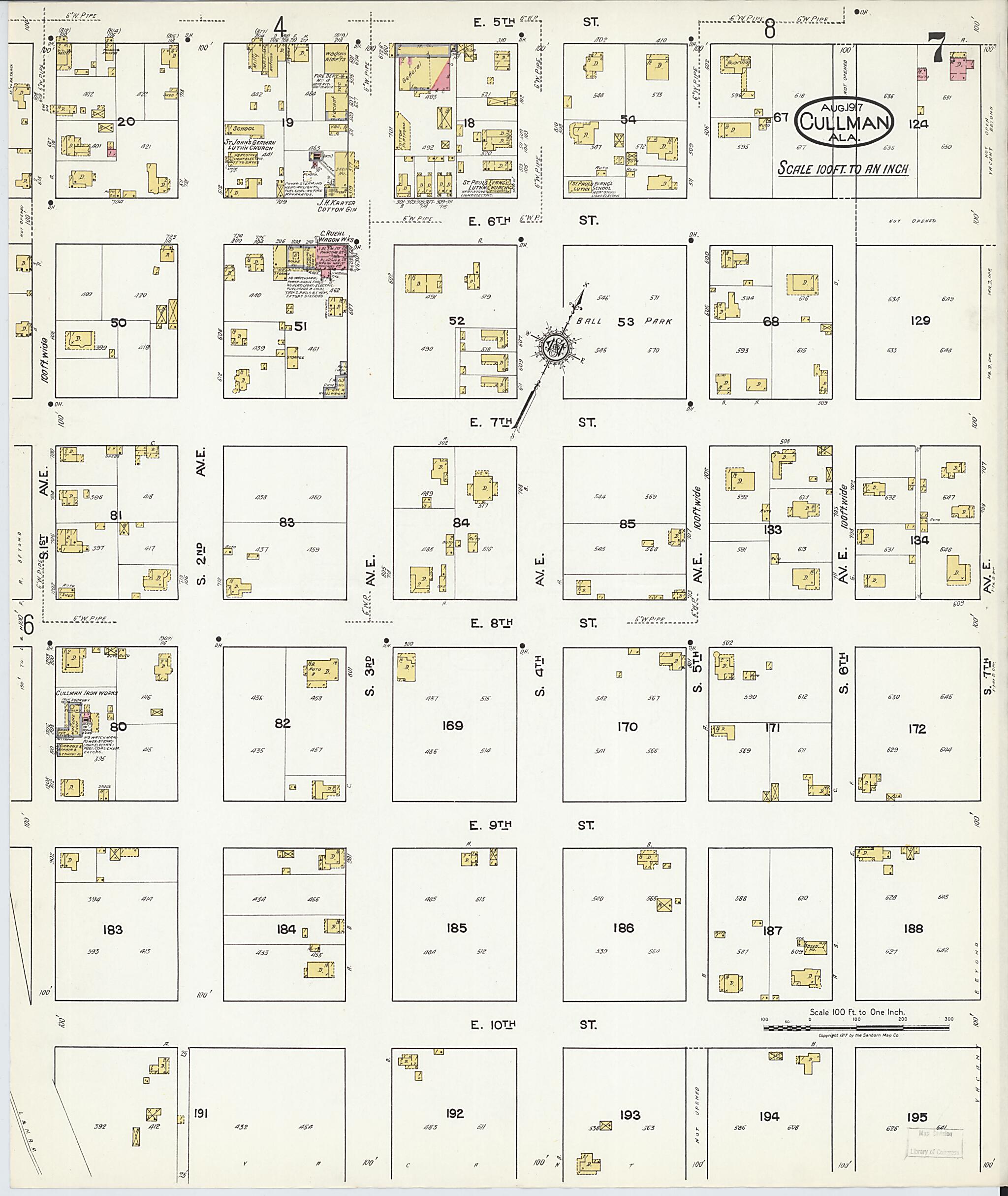 This old map of Cullman, Cullman County, Alabama was created by Sanborn Map Company in 1917