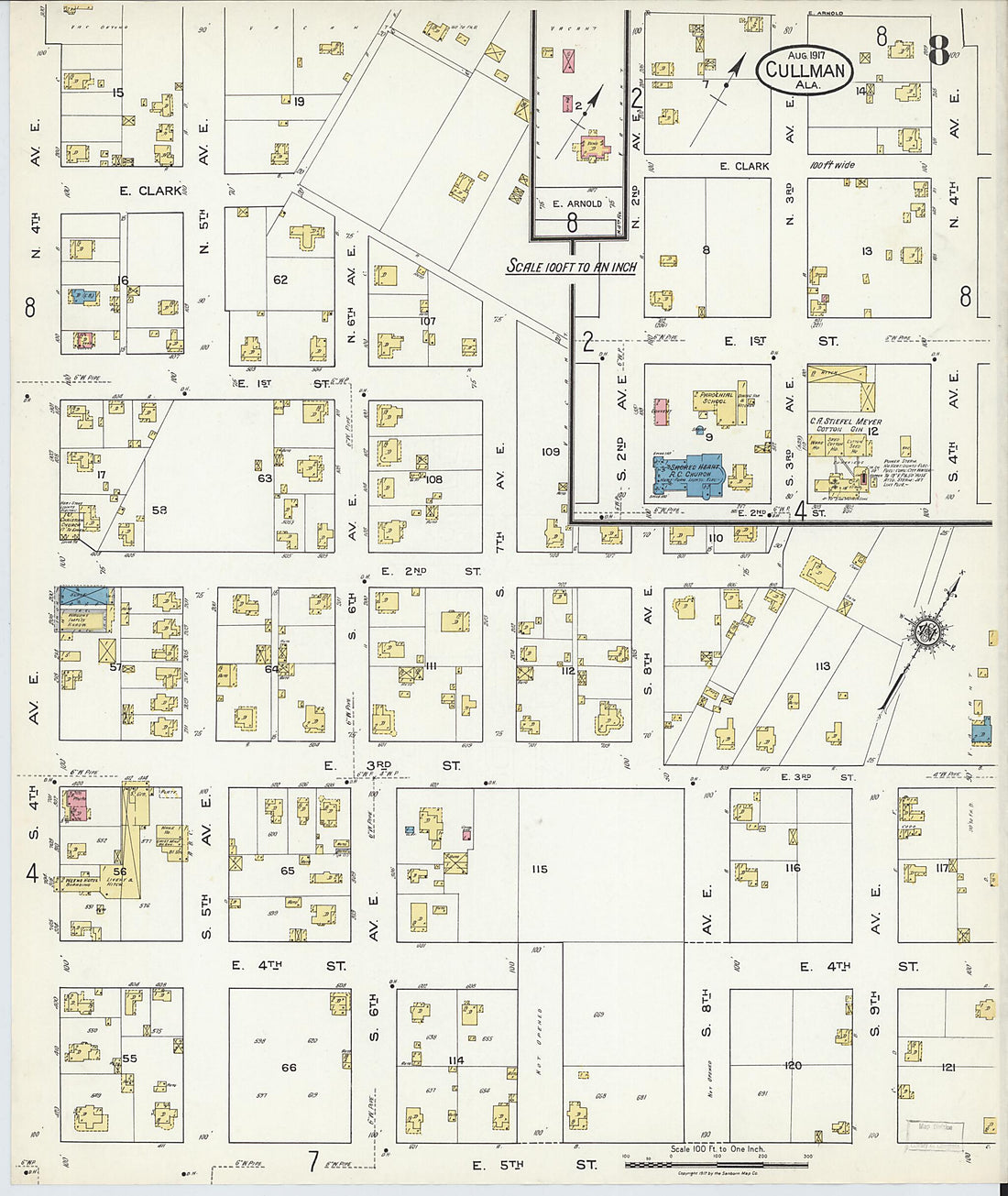 This old map of Cullman, Cullman County, Alabama was created by Sanborn Map Company in 1917