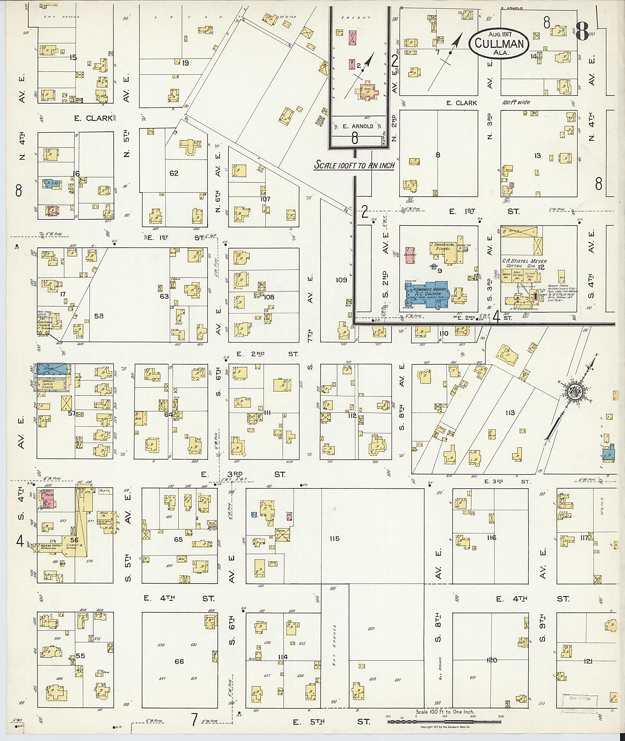 This old map of Cullman, Cullman County, Alabama was created by Sanborn Map Company in 1917