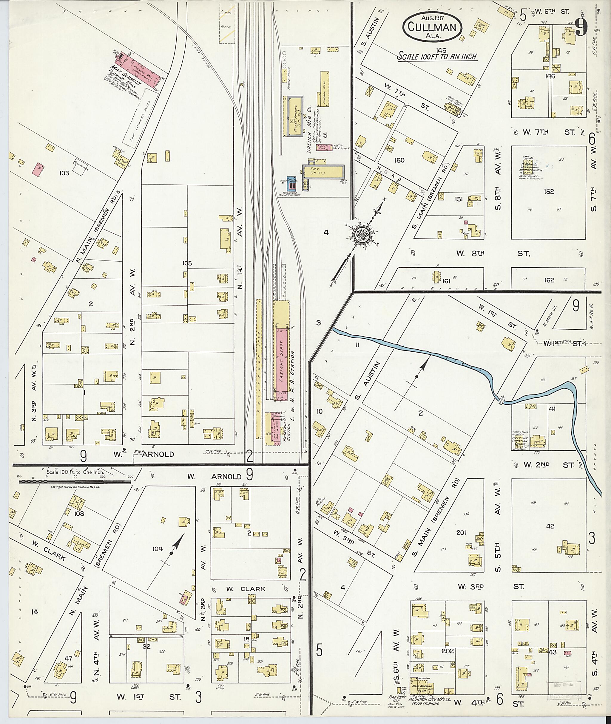 This old map of Cullman, Cullman County, Alabama was created by Sanborn Map Company in 1917