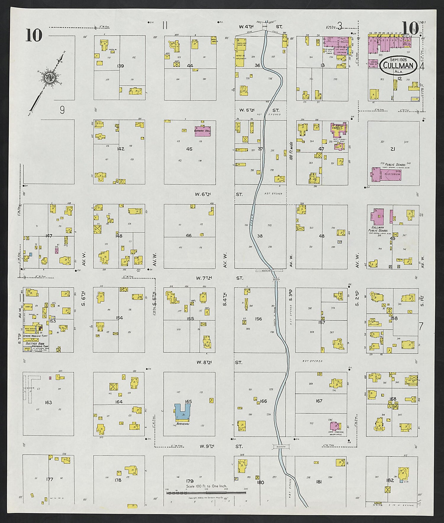 This old map of Cullman, Cullman County, Alabama was created by Sanborn Map Company in 1926