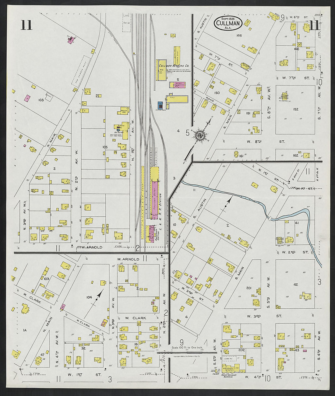 This old map of Cullman, Cullman County, Alabama was created by Sanborn Map Company in 1926