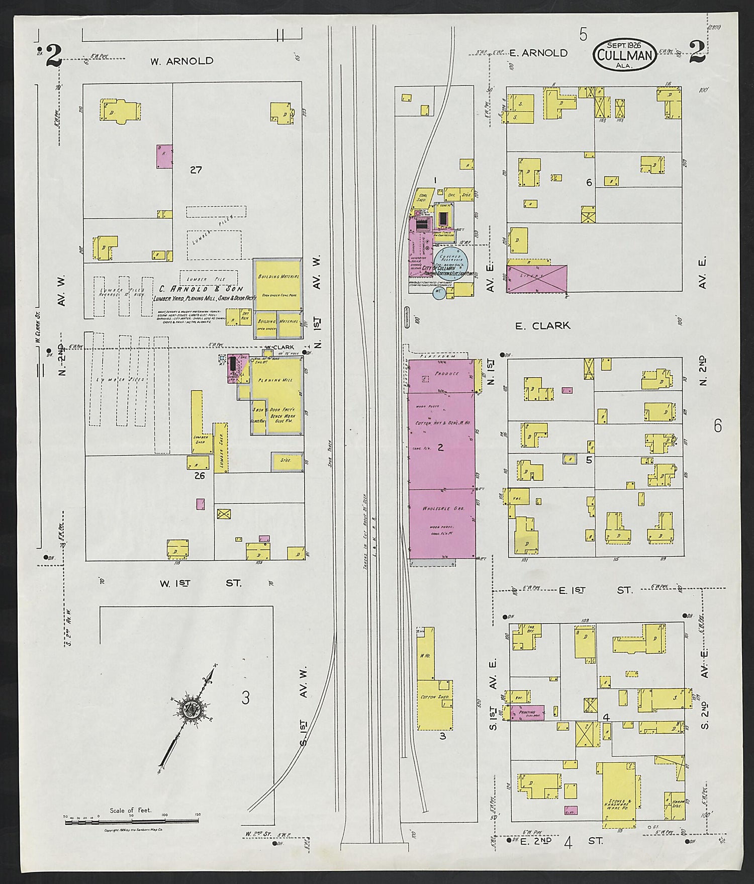 This old map of Cullman, Cullman County, Alabama was created by Sanborn Map Company in 1926