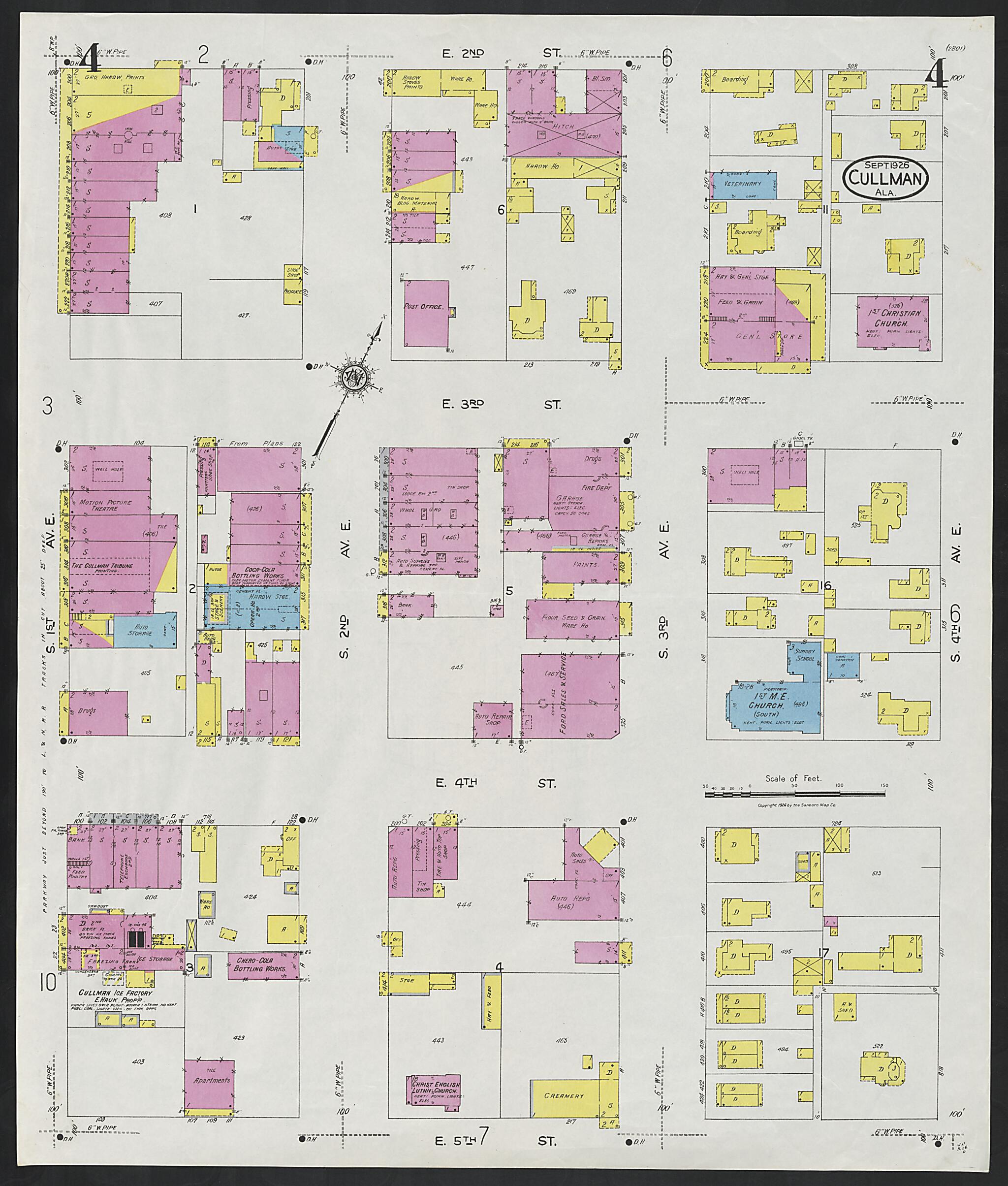 This old map of Cullman, Cullman County, Alabama was created by Sanborn Map Company in 1926