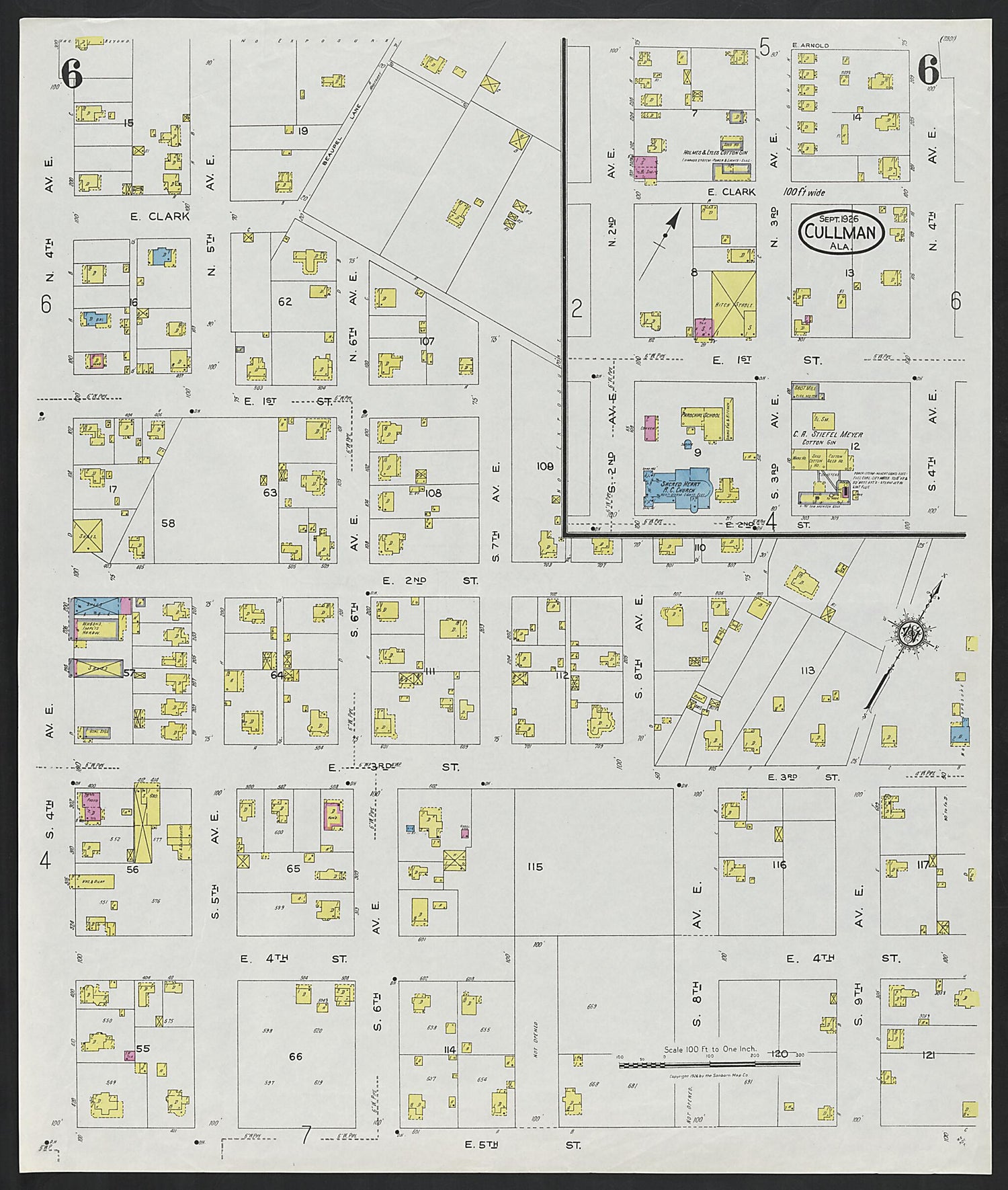 This old map of Cullman, Cullman County, Alabama was created by Sanborn Map Company in 1926