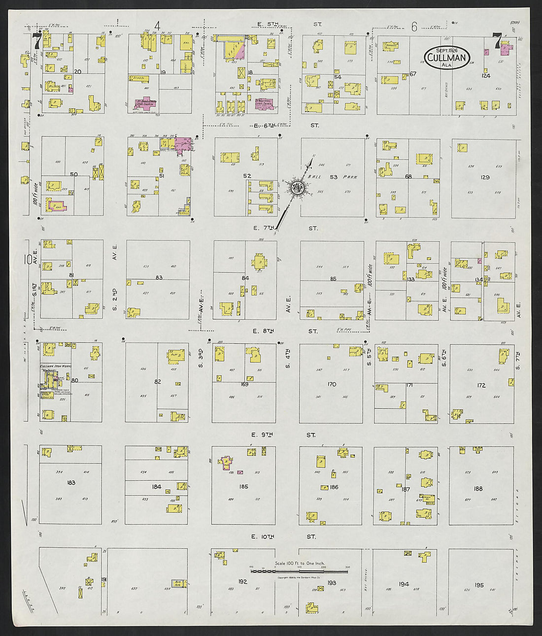 This old map of Cullman, Cullman County, Alabama was created by Sanborn Map Company in 1926