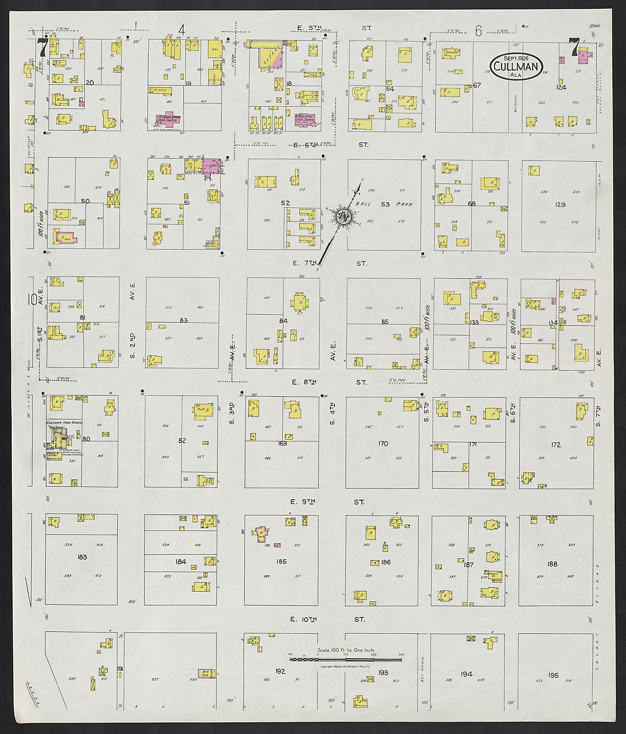 This old map of Cullman, Cullman County, Alabama was created by Sanborn Map Company in 1926