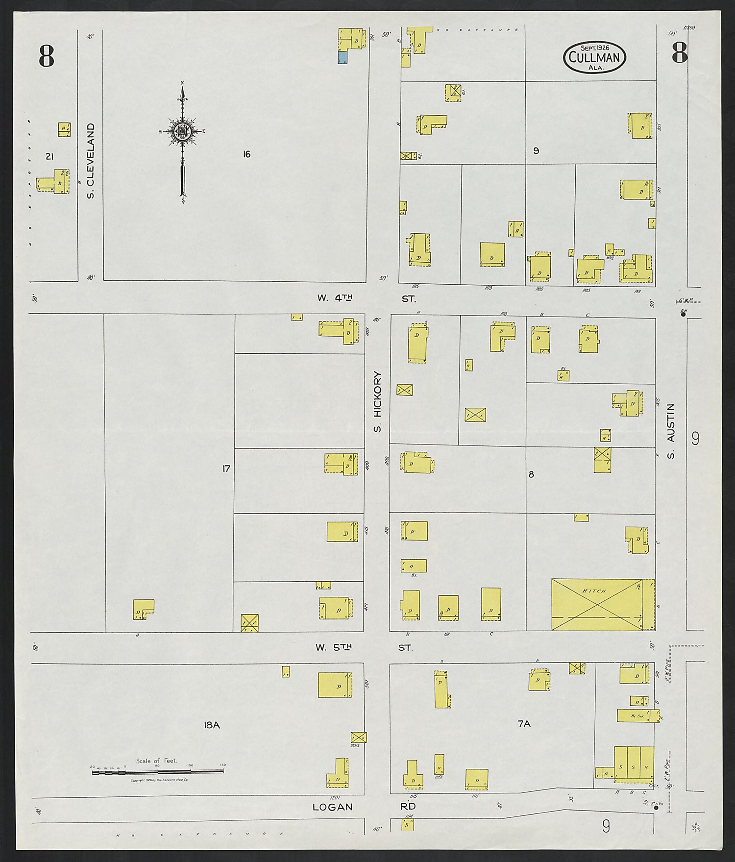 This old map of Cullman, Cullman County, Alabama was created by Sanborn Map Company in 1926