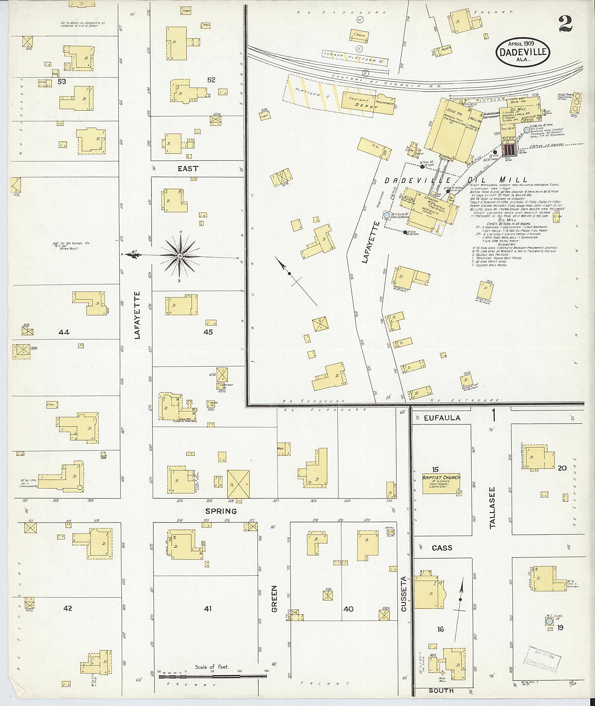 This old map of Dadeville, Tallapoosa County, Alabama was created by Sanborn Map Company in 1909