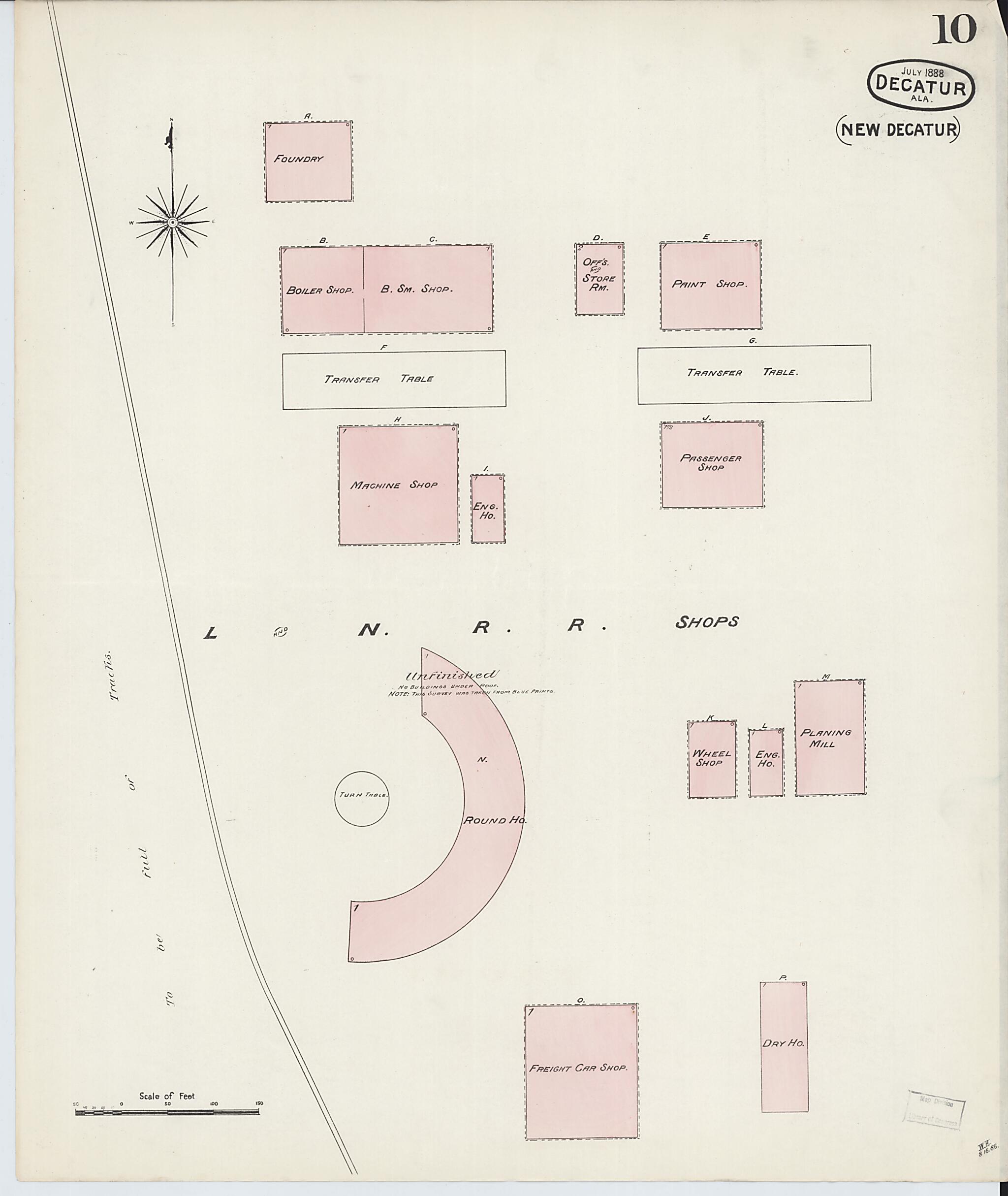 This old map of New Decatur, Morgan County, Alabama was created by Sanborn Map Company in 1888