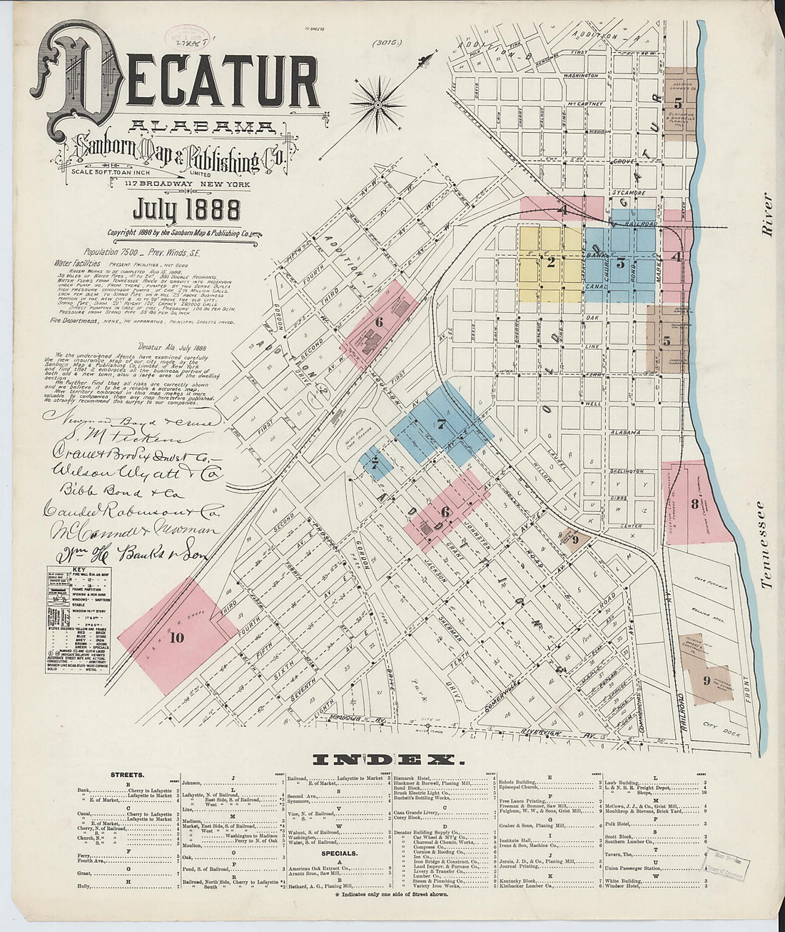 This old map of New Decatur, Morgan County, Alabama was created by Sanborn Map Company in 1888