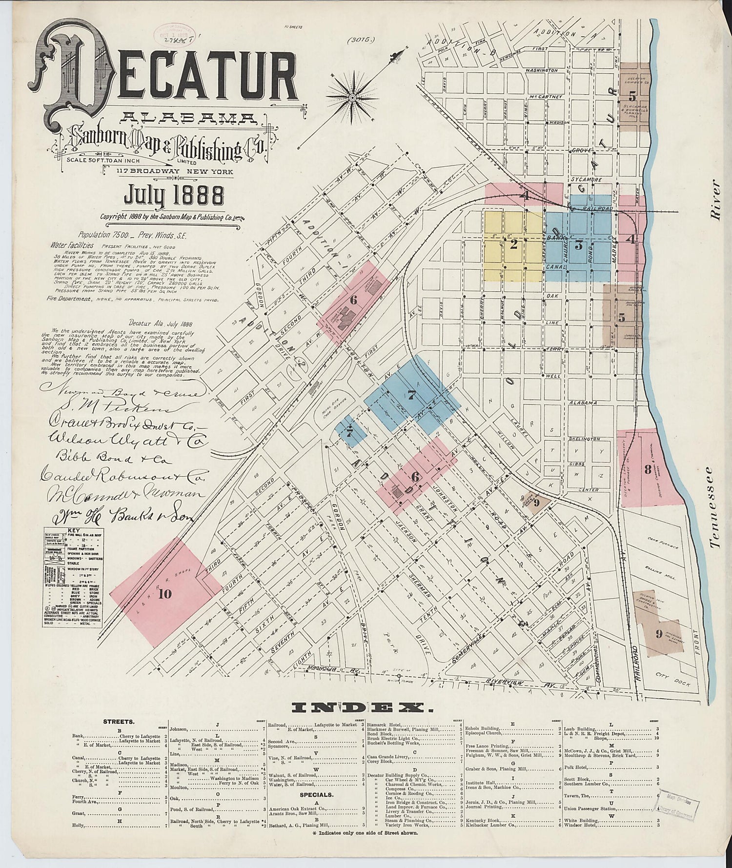 This old map of New Decatur, Morgan County, Alabama was created by Sanborn Map Company in 1888