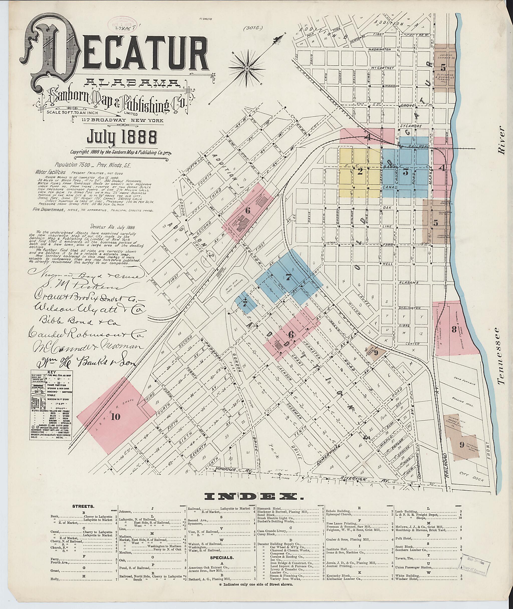 This old map of New Decatur, Morgan County, Alabama was created by Sanborn Map Company in 1888