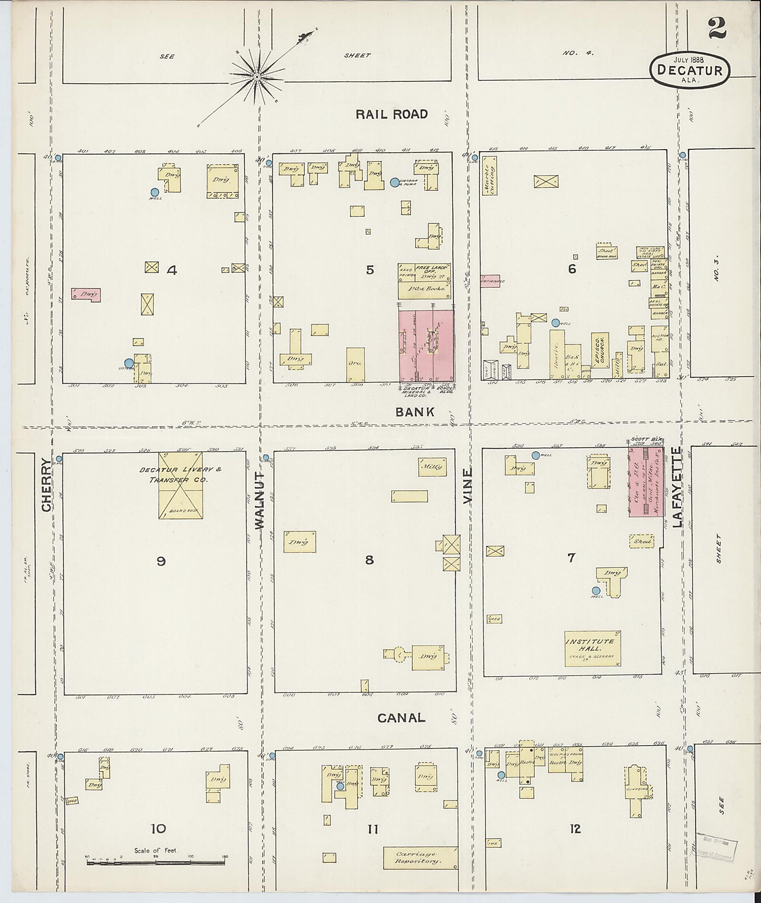 This old map of New Decatur, Morgan County, Alabama was created by Sanborn Map Company in 1888