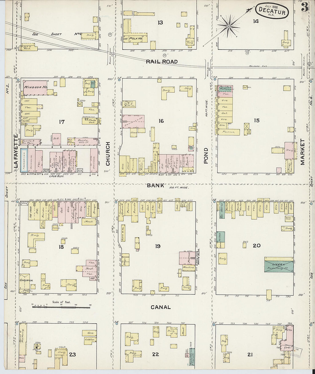 This old map of New Decatur, Morgan County, Alabama was created by Sanborn Map Company in 1888