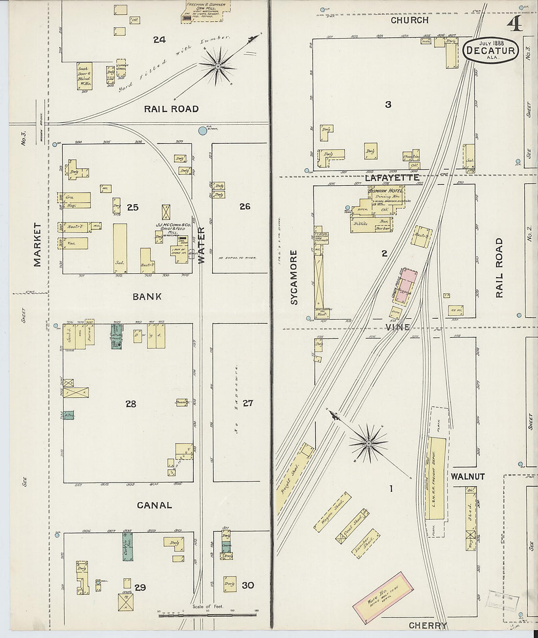 This old map of New Decatur, Morgan County, Alabama was created by Sanborn Map Company in 1888