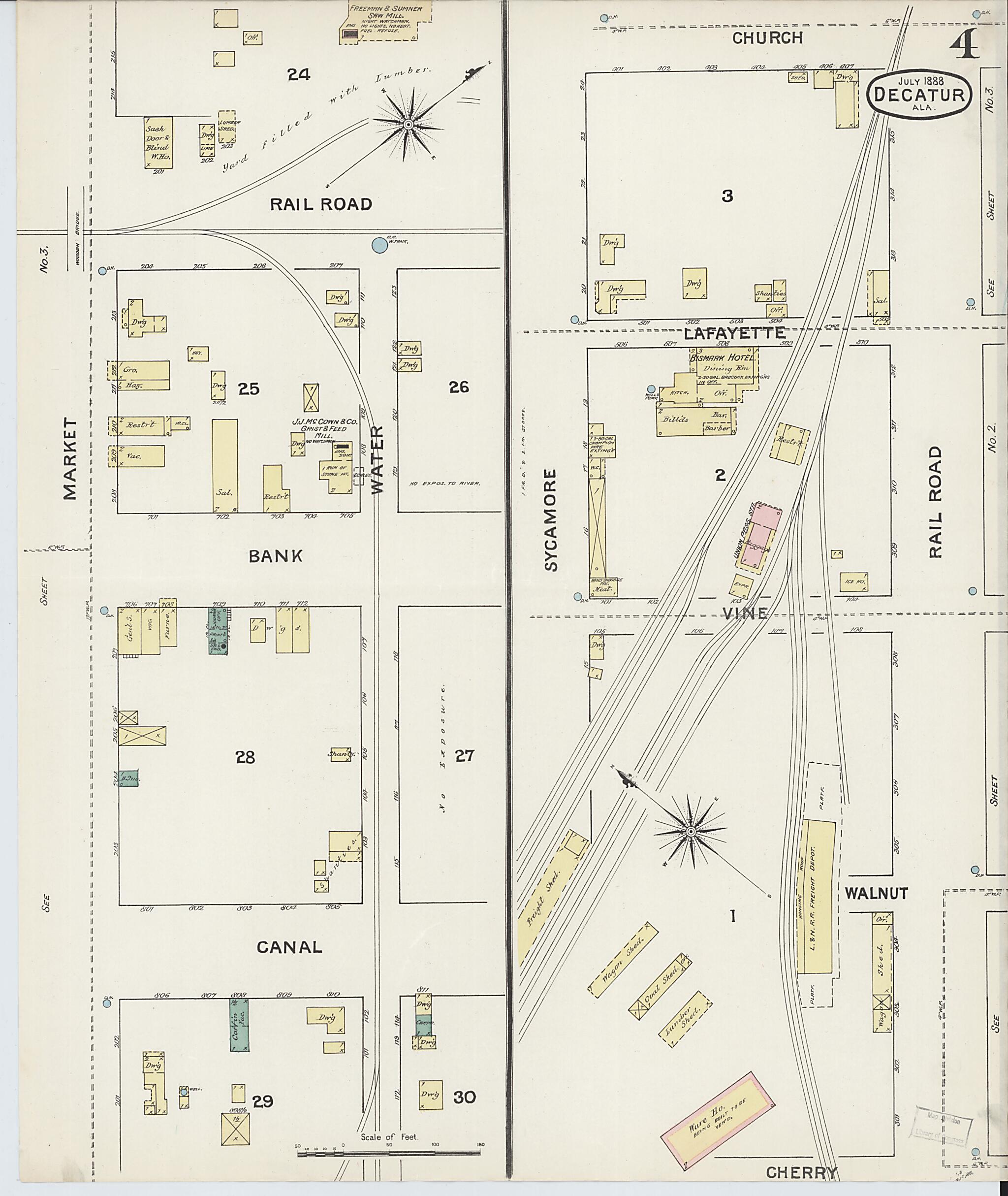 This old map of New Decatur, Morgan County, Alabama was created by Sanborn Map Company in 1888