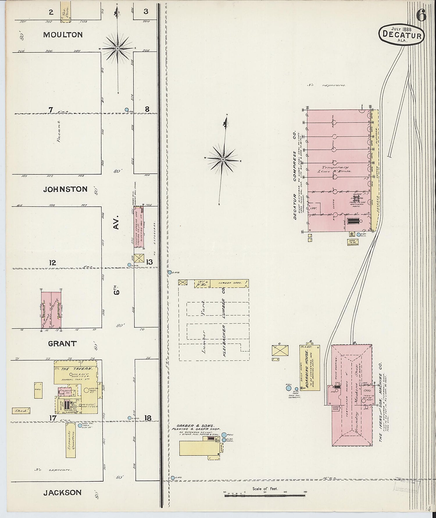 This old map of New Decatur, Morgan County, Alabama was created by Sanborn Map Company in 1888