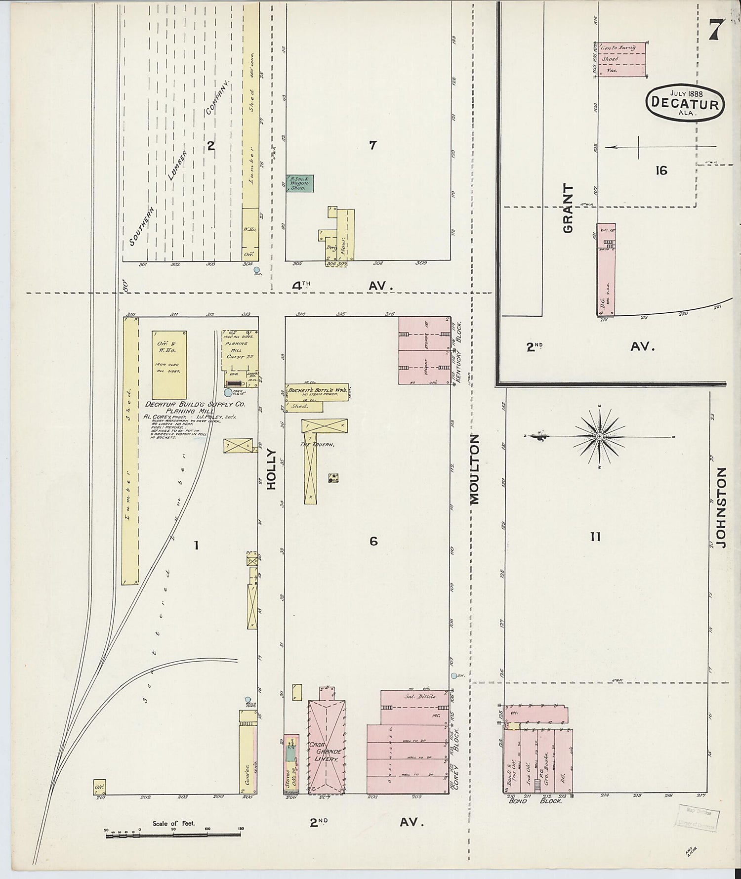 This old map of New Decatur, Morgan County, Alabama was created by Sanborn Map Company in 1888