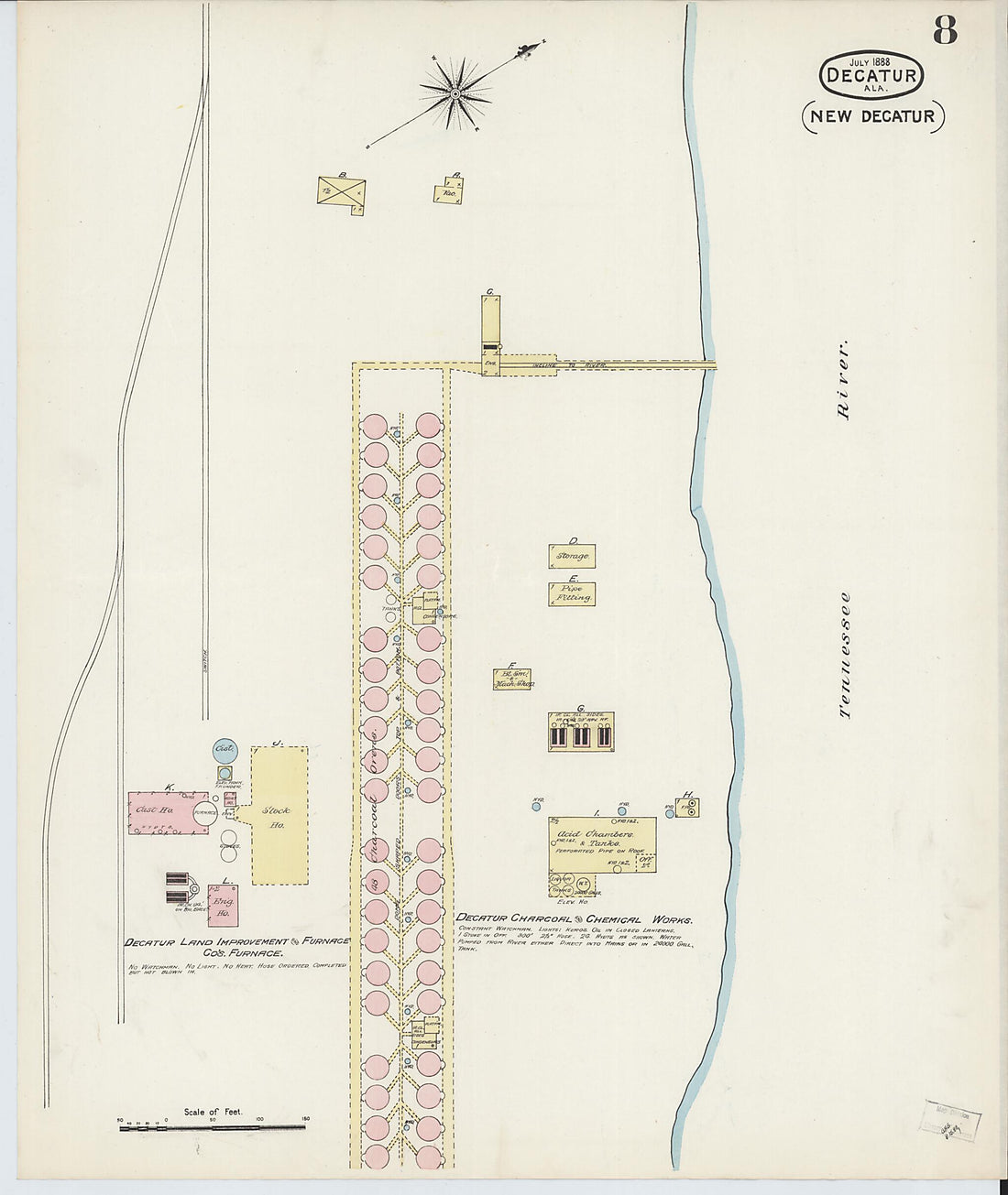 This old map of New Decatur, Morgan County, Alabama was created by Sanborn Map Company in 1888