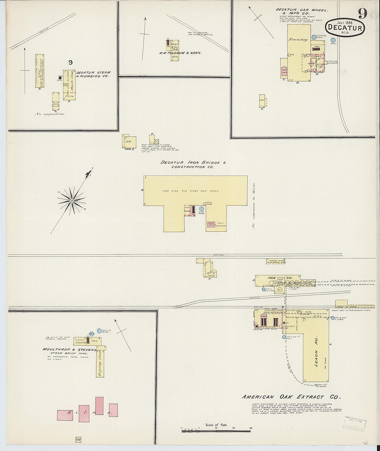 This old map of New Decatur, Morgan County, Alabama was created by Sanborn Map Company in 1888