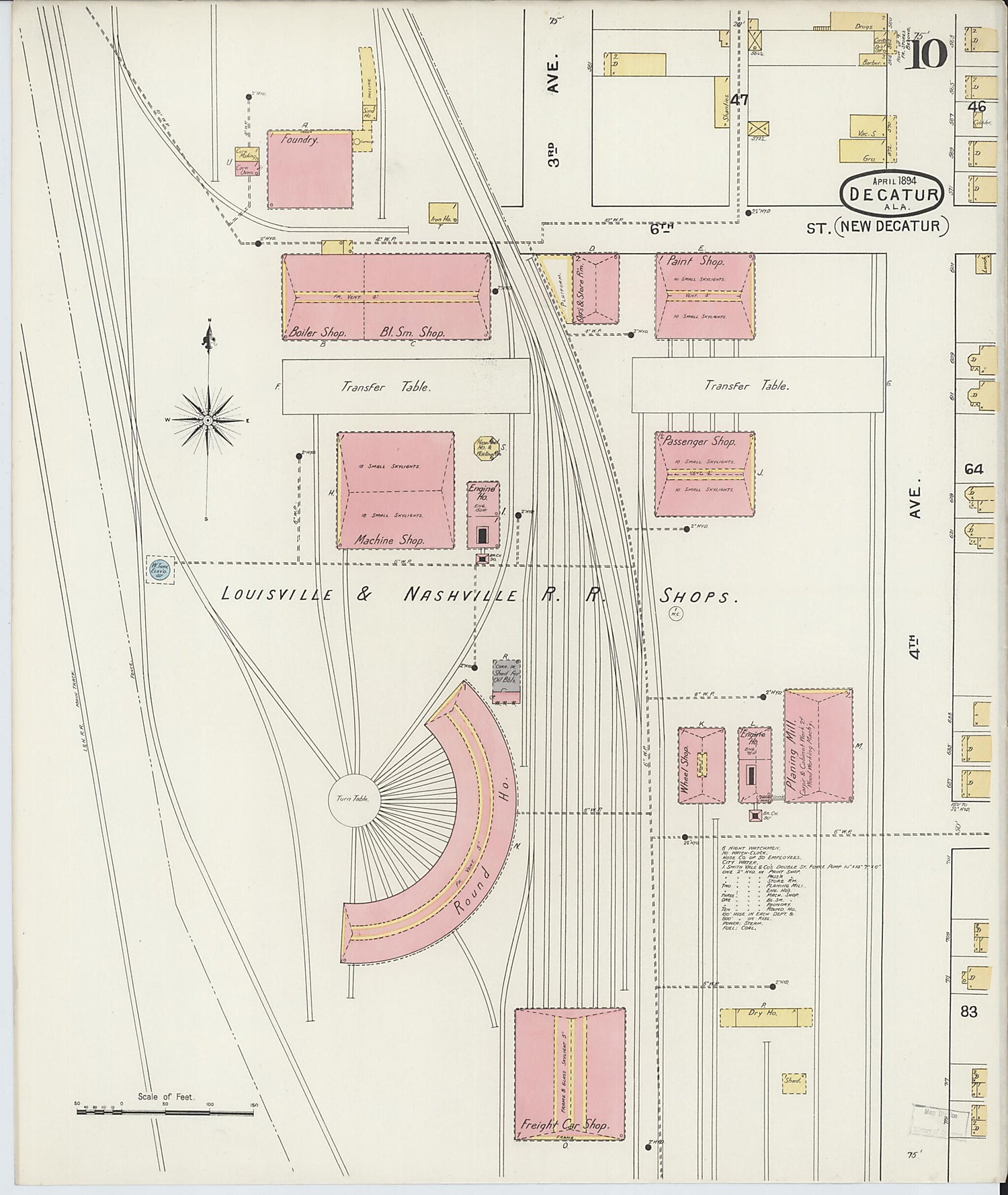 This old map of New Decatur, Morgan County, Alabama was created by Sanborn Map Company in 1894