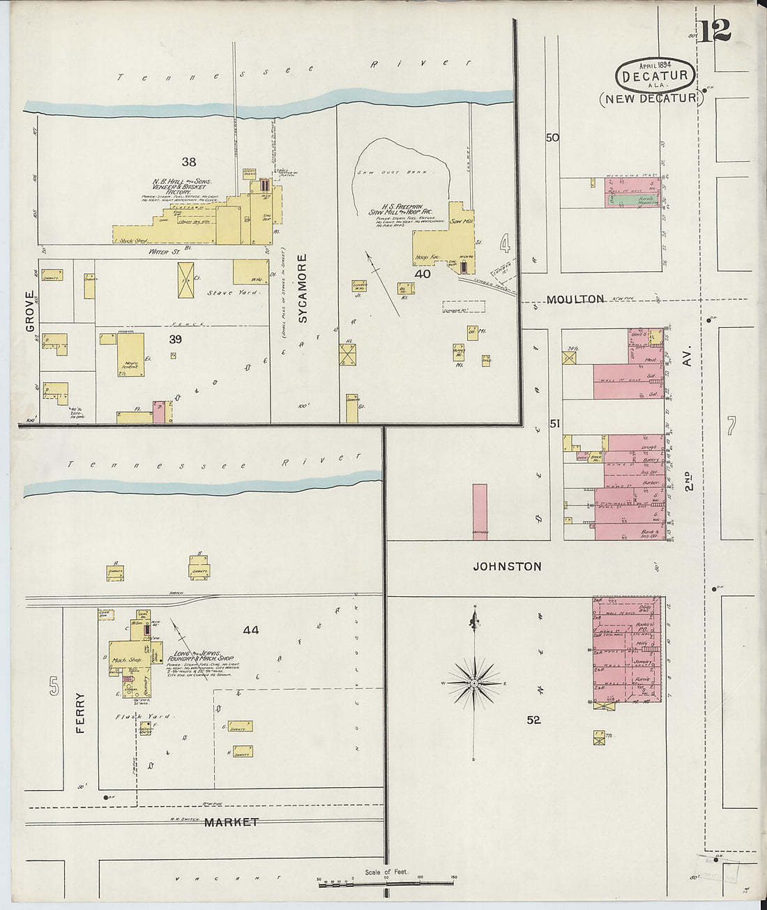 This old map of New Decatur, Morgan County, Alabama was created by Sanborn Map Company in 1894