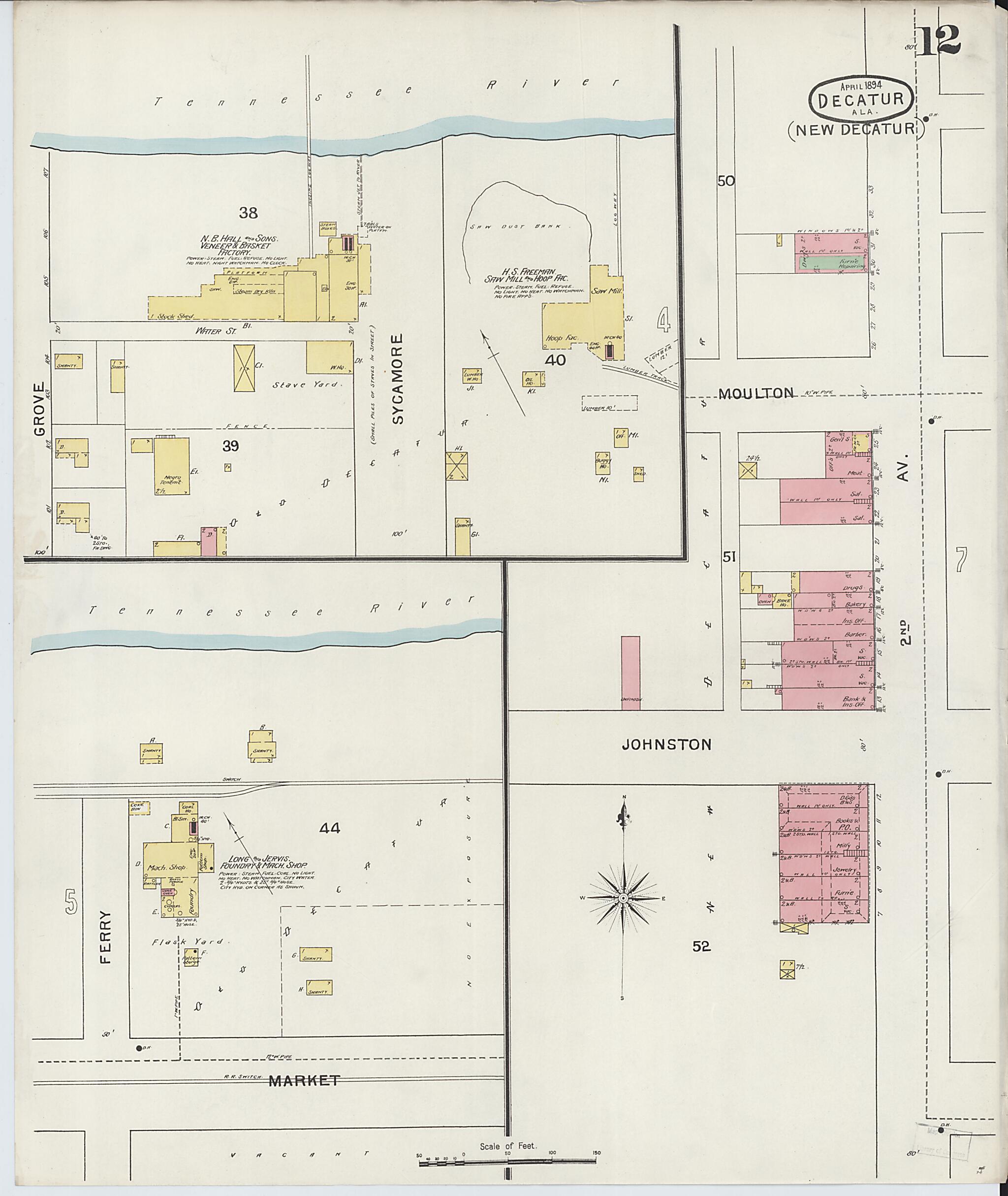 This old map of New Decatur, Morgan County, Alabama was created by Sanborn Map Company in 1894