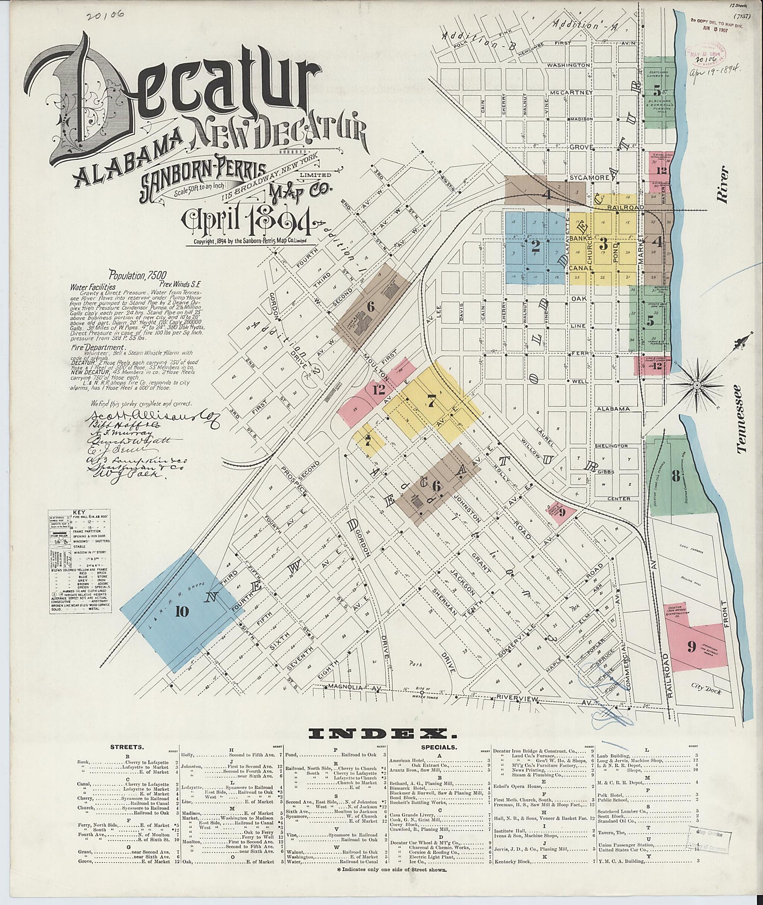 This old map of New Decatur, Morgan County, Alabama was created by Sanborn Map Company in 1894