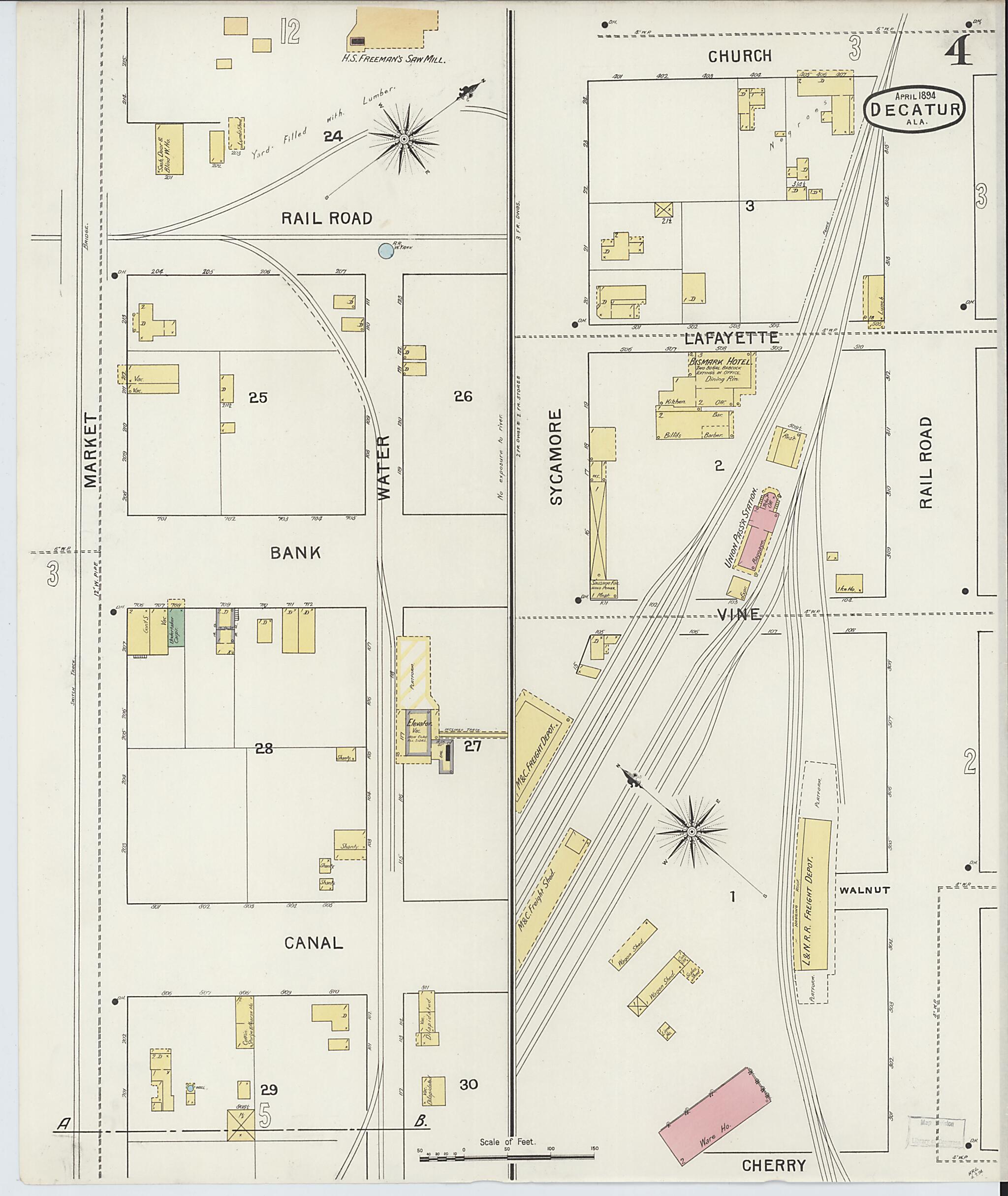 This old map of New Decatur, Morgan County, Alabama was created by Sanborn Map Company in 1894