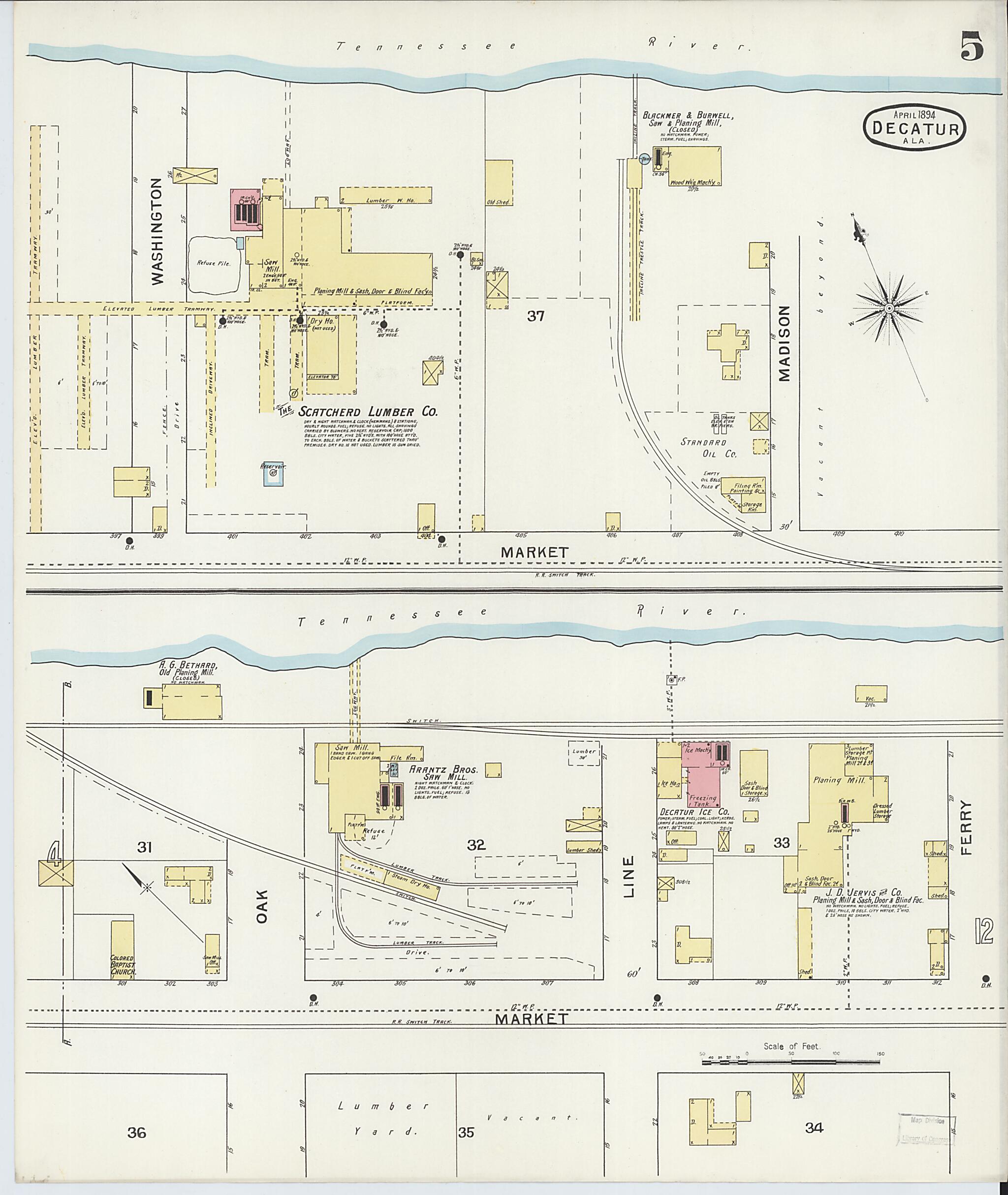 This old map of New Decatur, Morgan County, Alabama was created by Sanborn Map Company in 1894