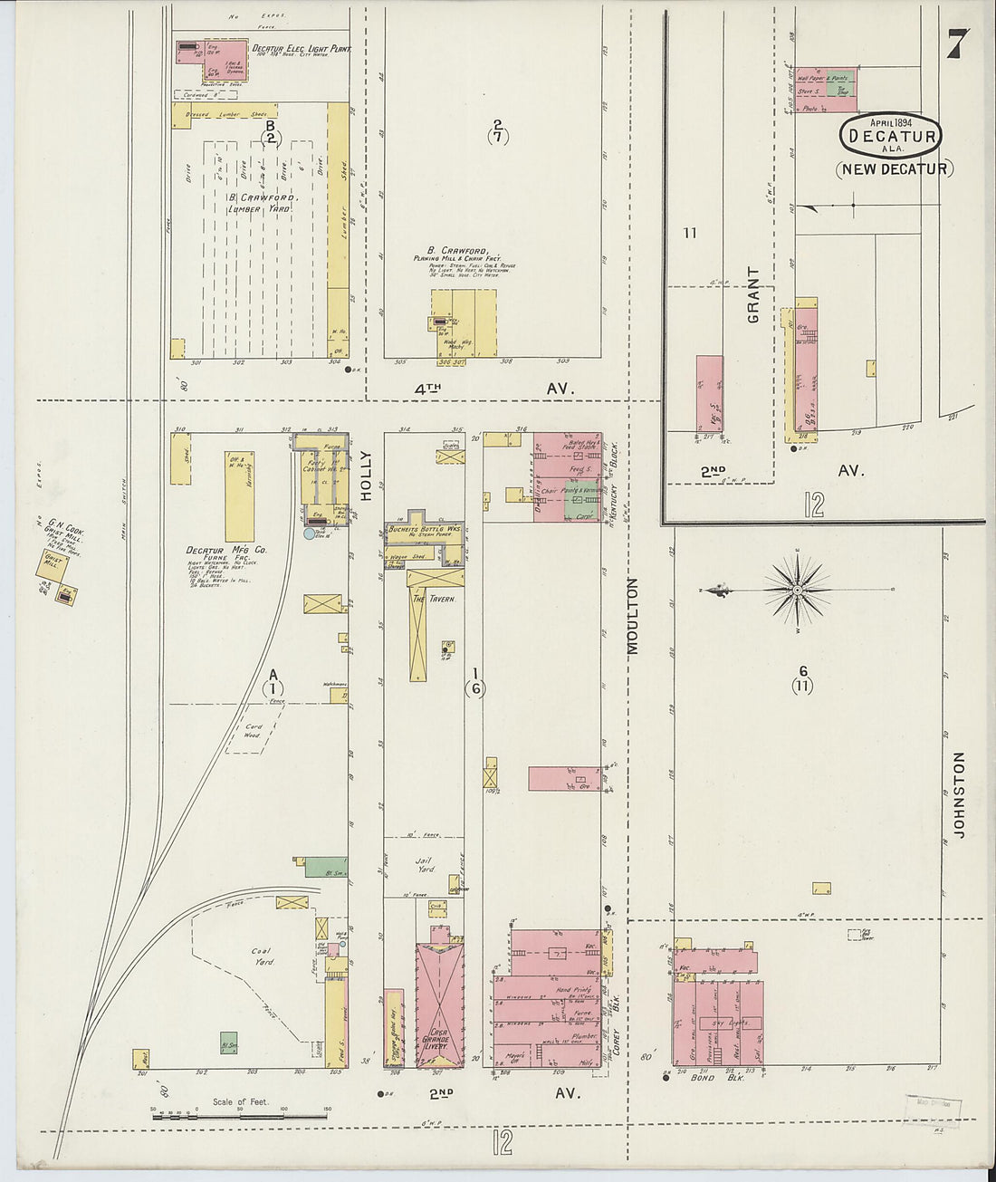 This old map of New Decatur, Morgan County, Alabama was created by Sanborn Map Company in 1894