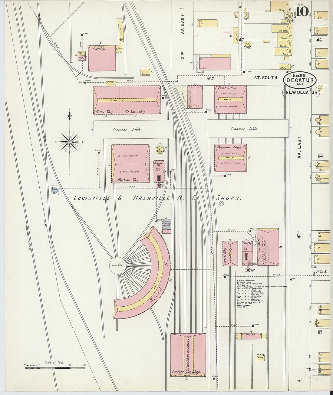 This old map of New Decatur, Morgan County, Alabama was created by Sanborn Map Company in 1898