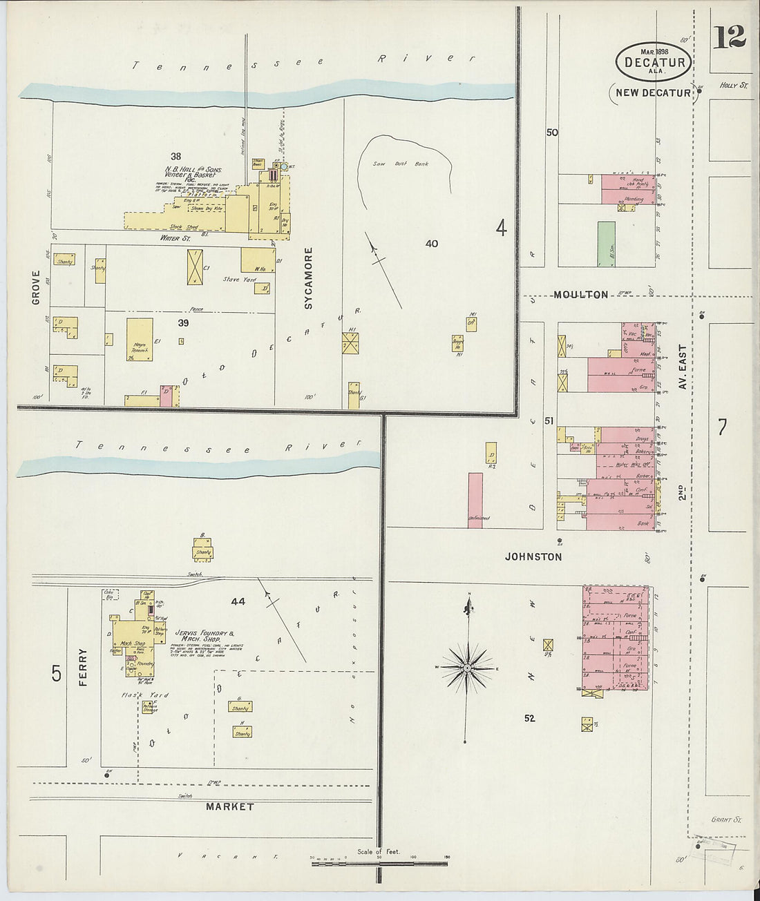 This old map of New Decatur, Morgan County, Alabama was created by Sanborn Map Company in 1898