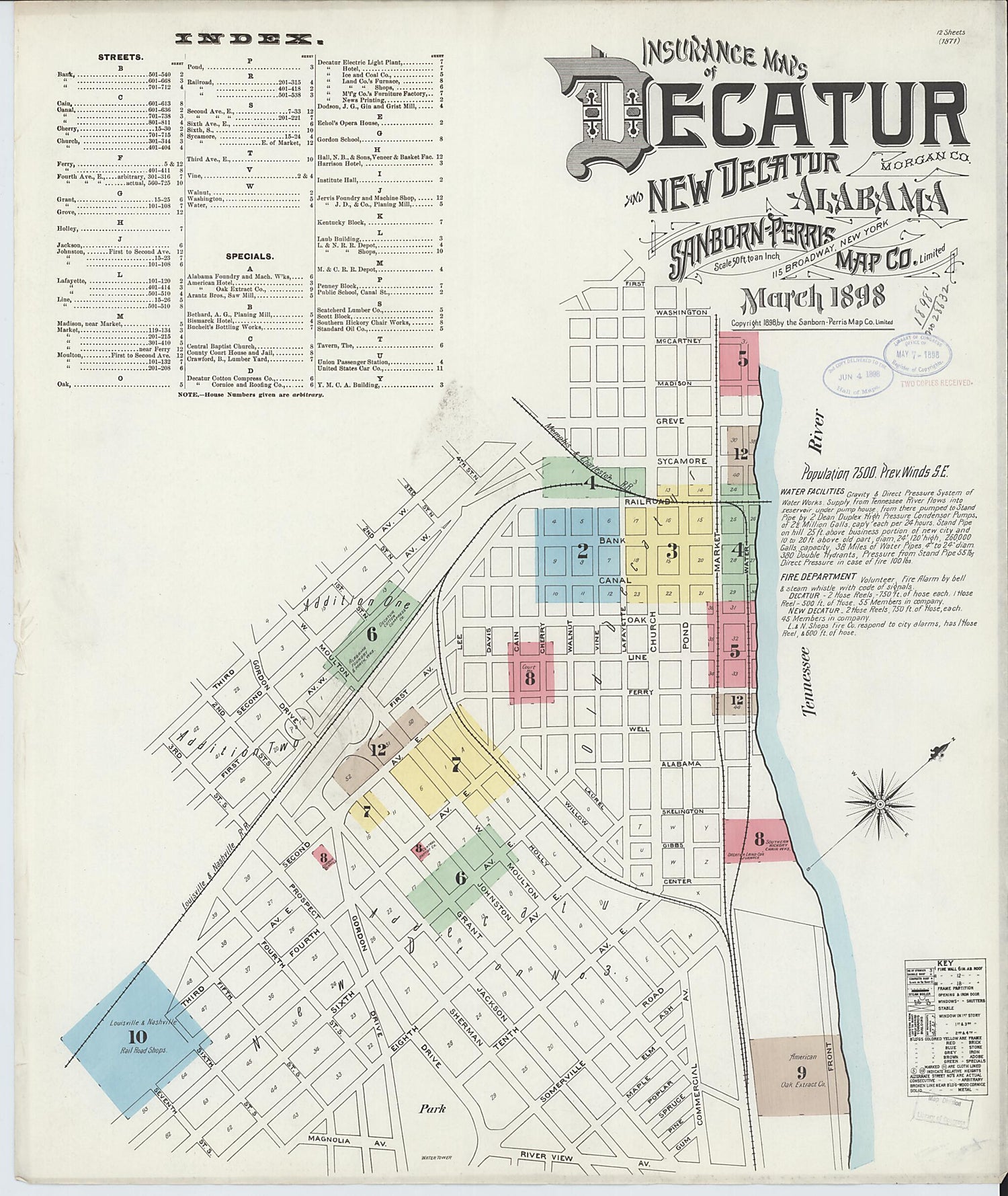 This old map of New Decatur, Morgan County, Alabama was created by Sanborn Map Company in 1898