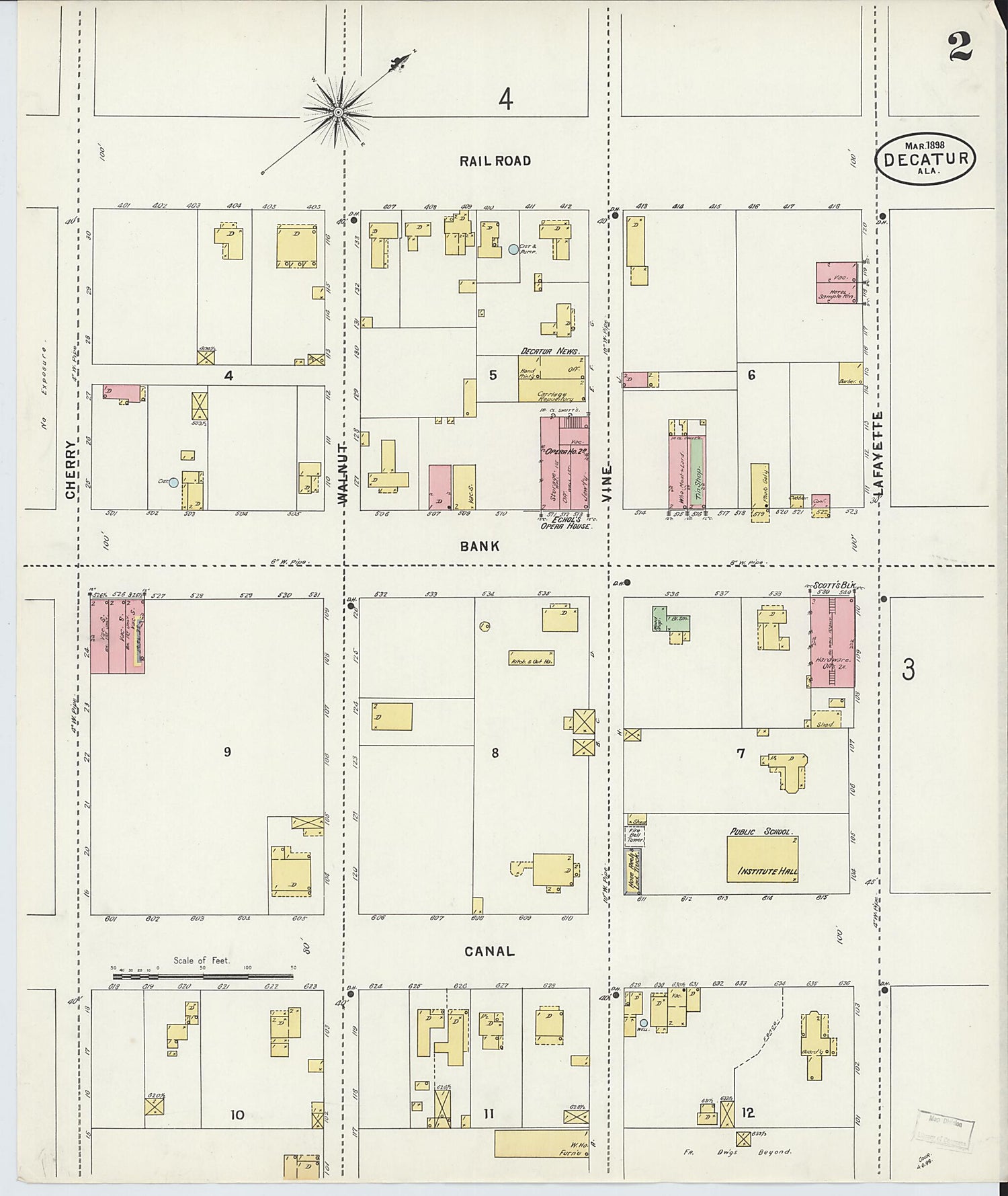 This old map of New Decatur, Morgan County, Alabama was created by Sanborn Map Company in 1898