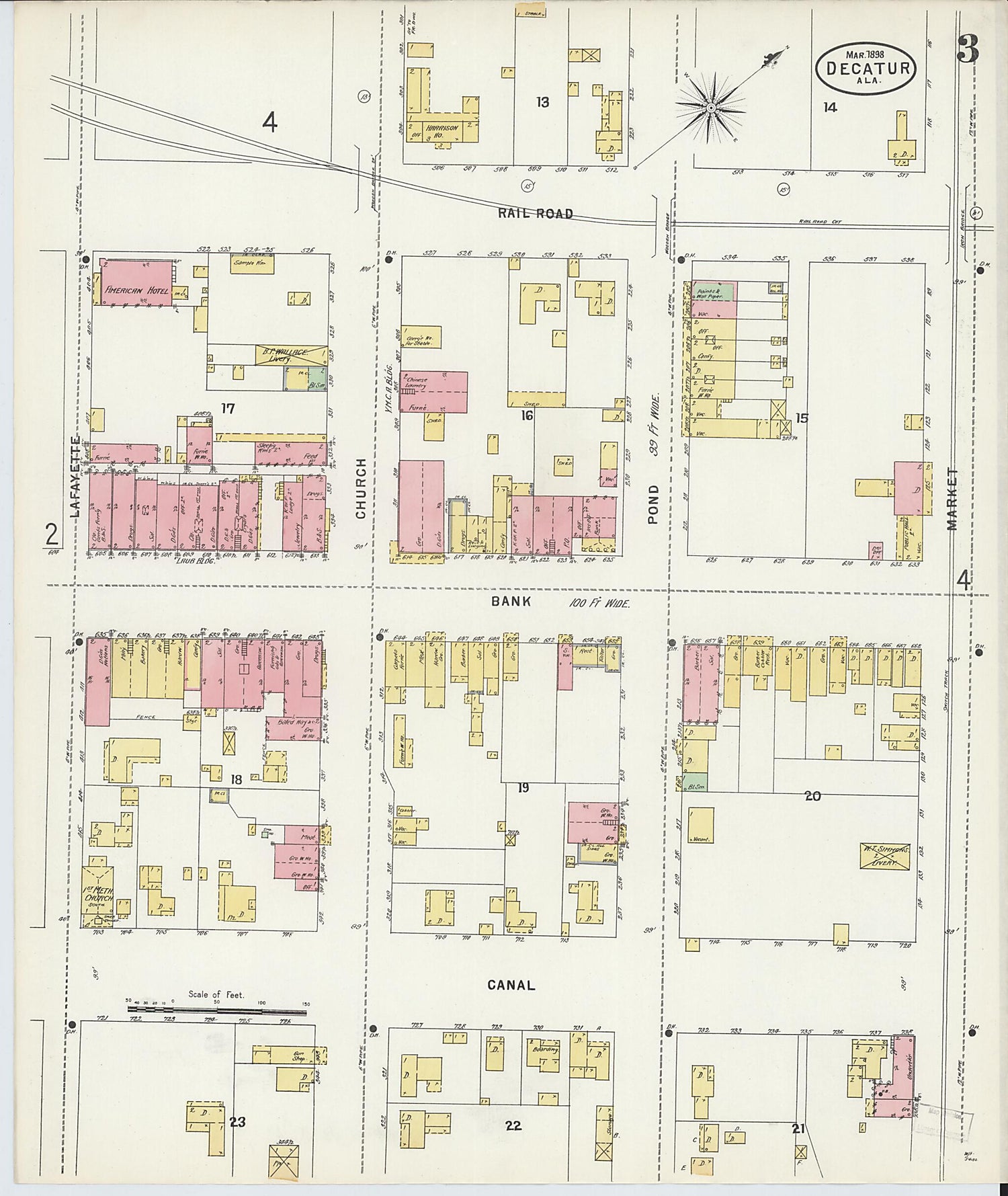 This old map of New Decatur, Morgan County, Alabama was created by Sanborn Map Company in 1898