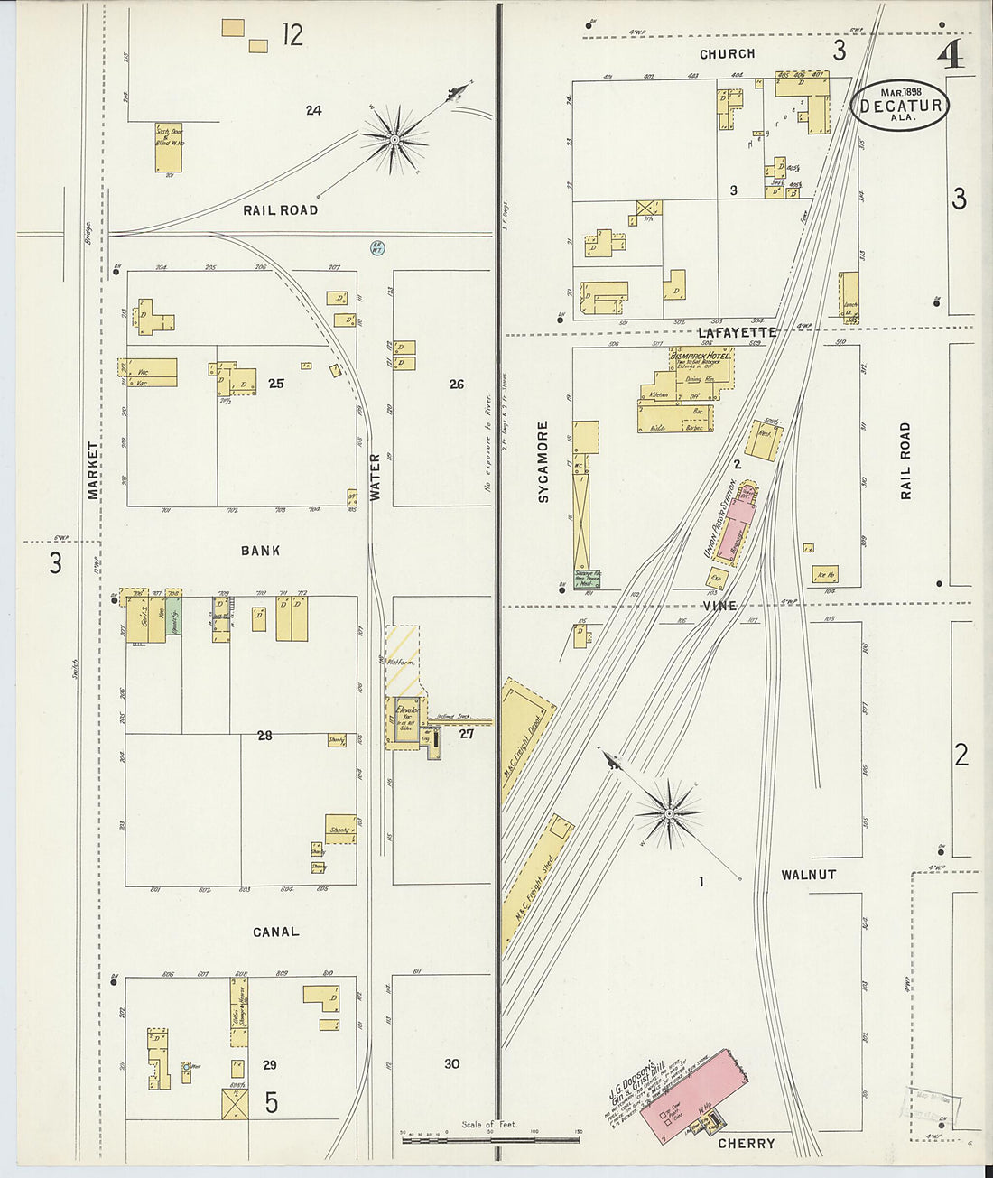 This old map of New Decatur, Morgan County, Alabama was created by Sanborn Map Company in 1898