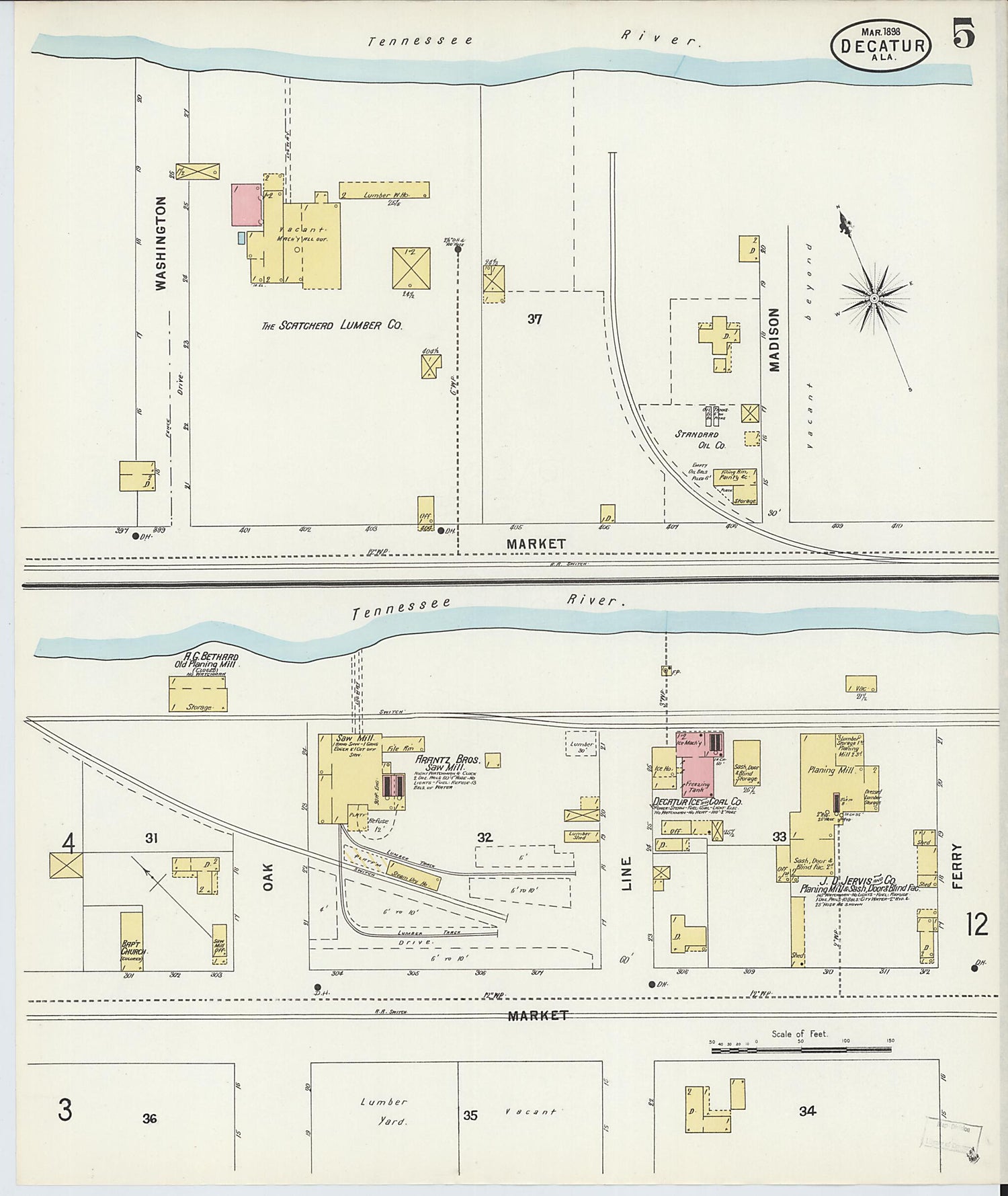 This old map of New Decatur, Morgan County, Alabama was created by Sanborn Map Company in 1898