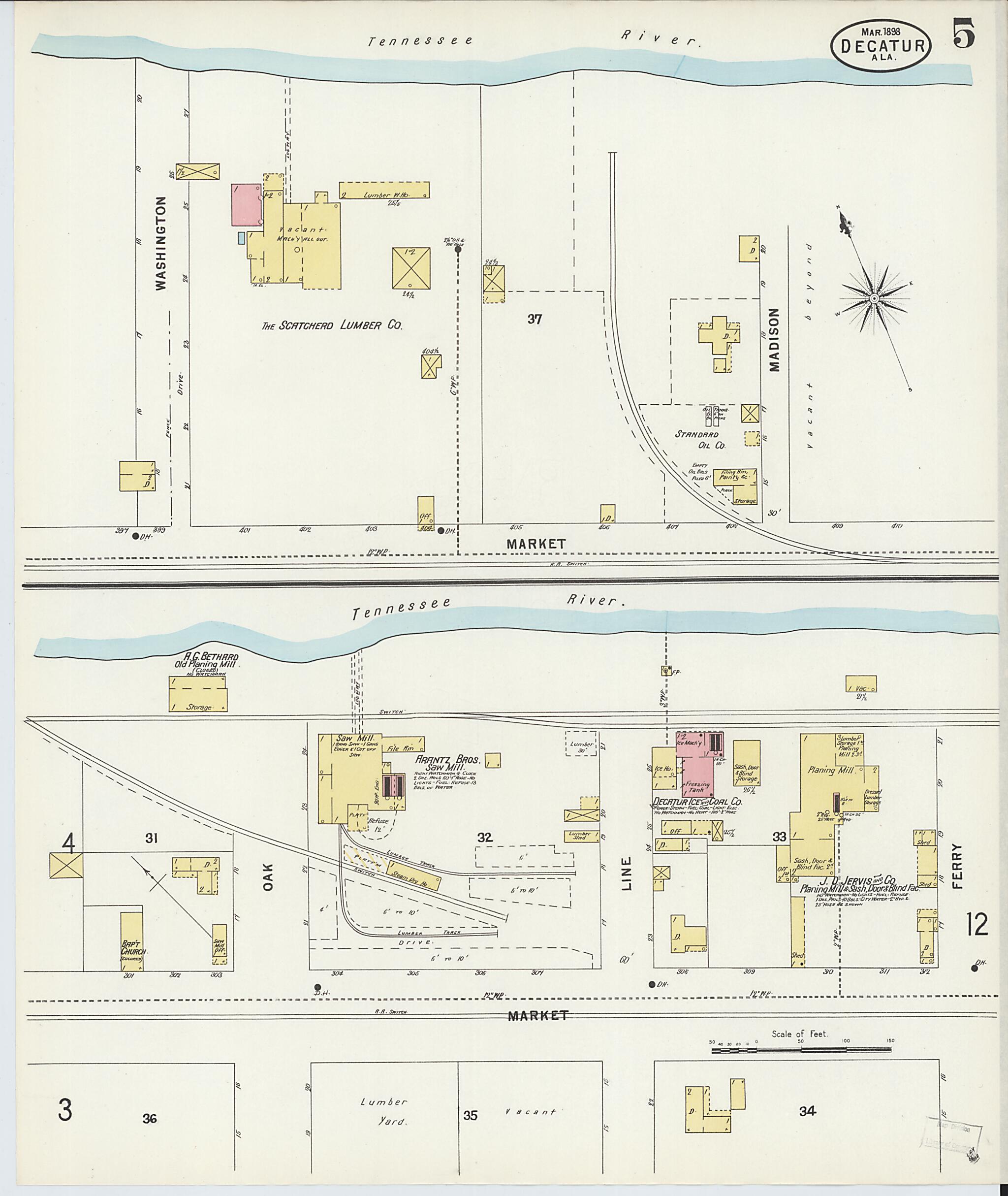 This old map of New Decatur, Morgan County, Alabama was created by Sanborn Map Company in 1898