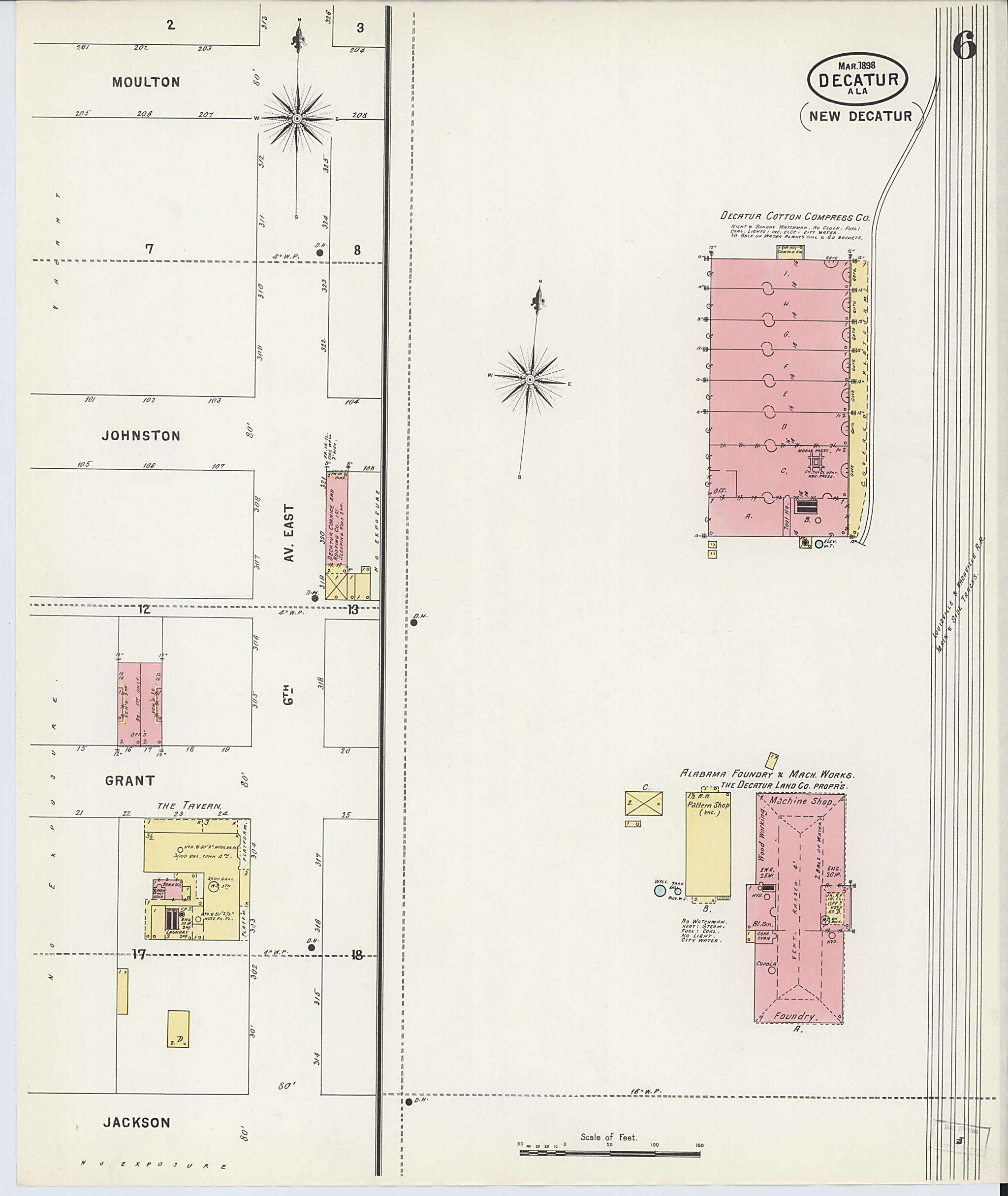 This old map of New Decatur, Morgan County, Alabama was created by Sanborn Map Company in 1898