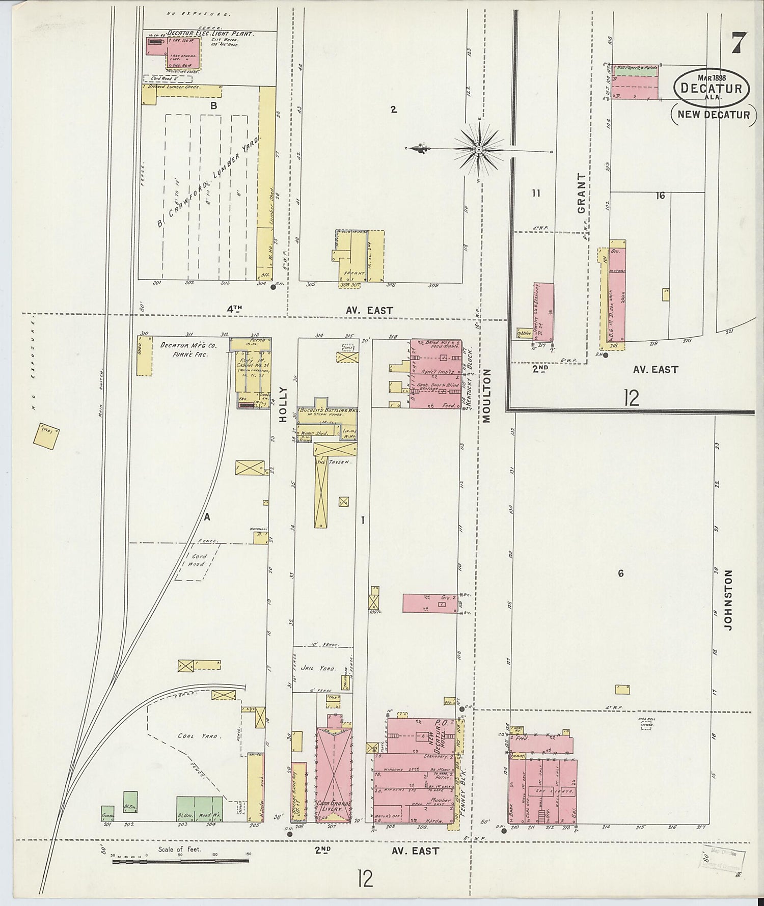 This old map of New Decatur, Morgan County, Alabama was created by Sanborn Map Company in 1898