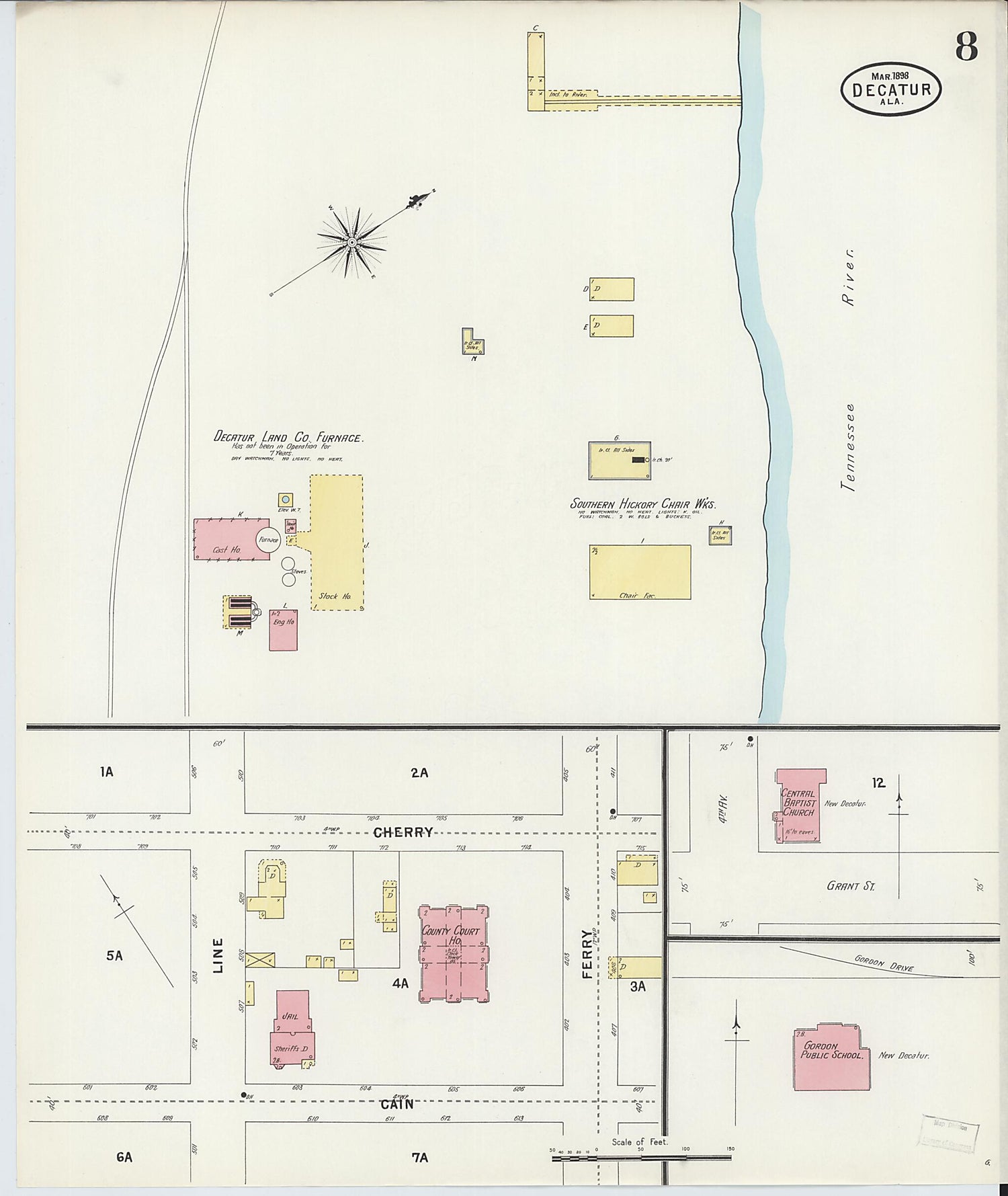 This old map of New Decatur, Morgan County, Alabama was created by Sanborn Map Company in 1898