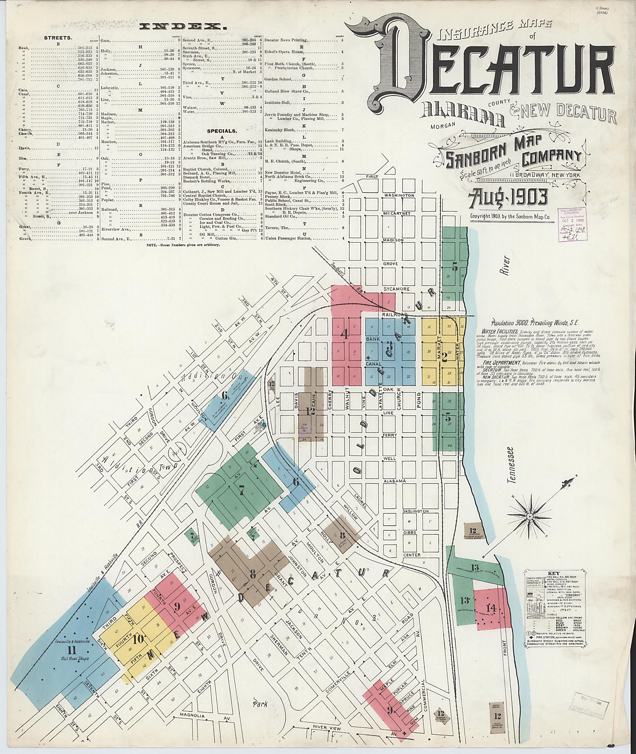 This old map of New Decatur, Morgan County, Alabama was created by Sanborn Map Company in 1903