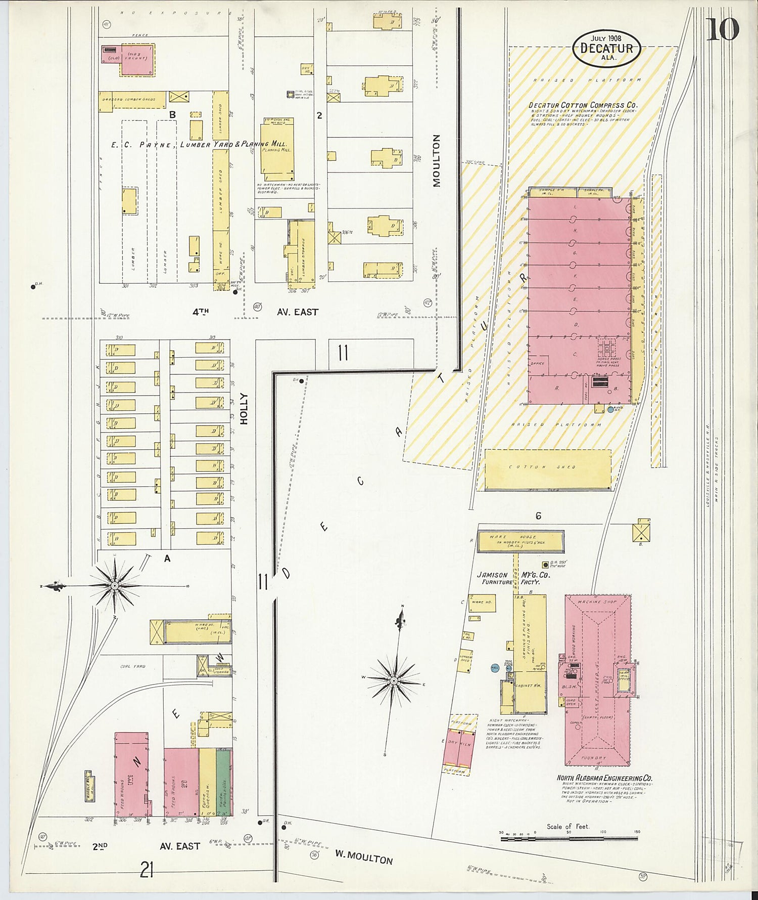 This old map of New Decatur, Morgan County, Alabama was created by Sanborn Map Company in 1908